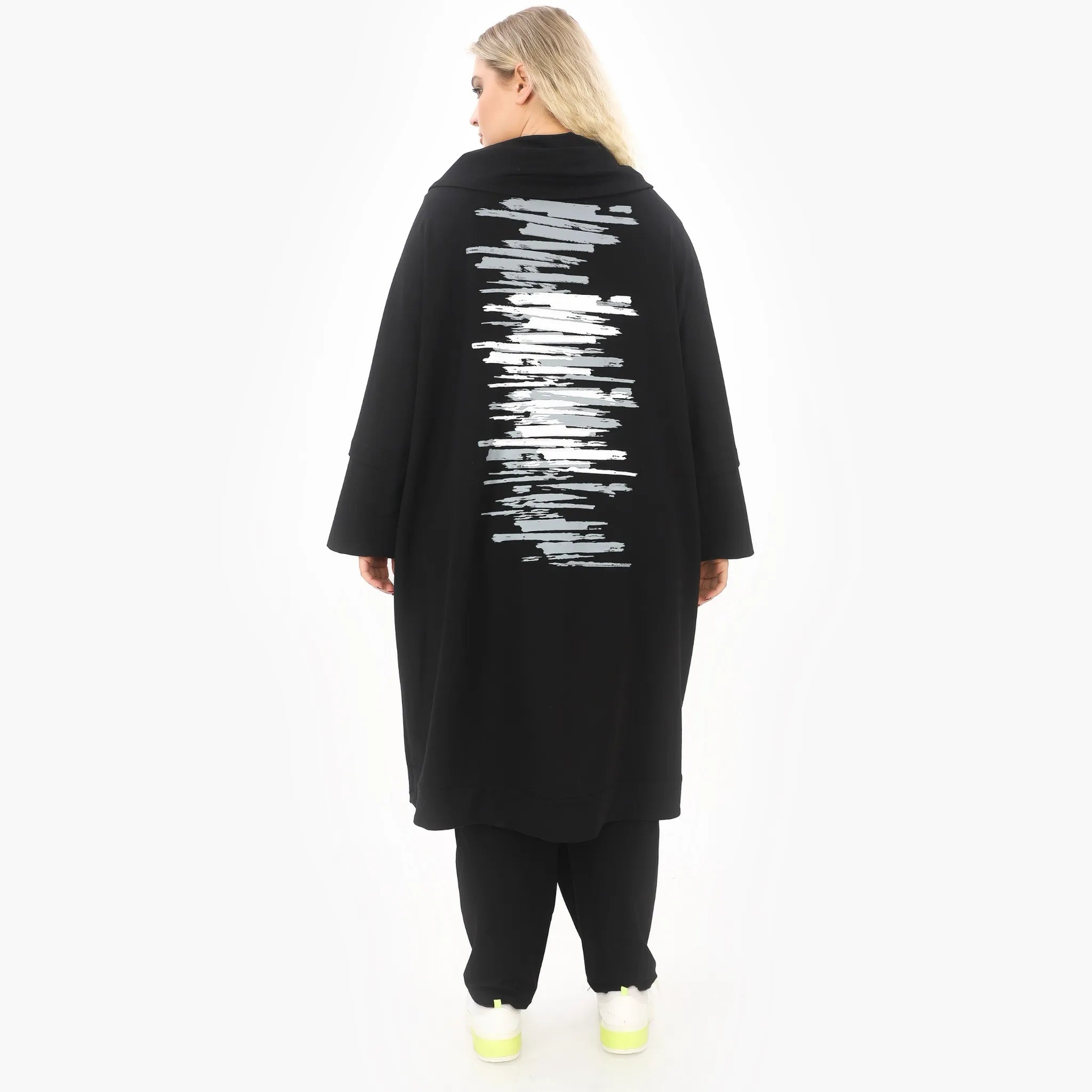  A-Form Jacke von Zedd Plus aus Baumwolle, 25084, Schwarz/Weiß/Grau, Schick, Modern, Bequem