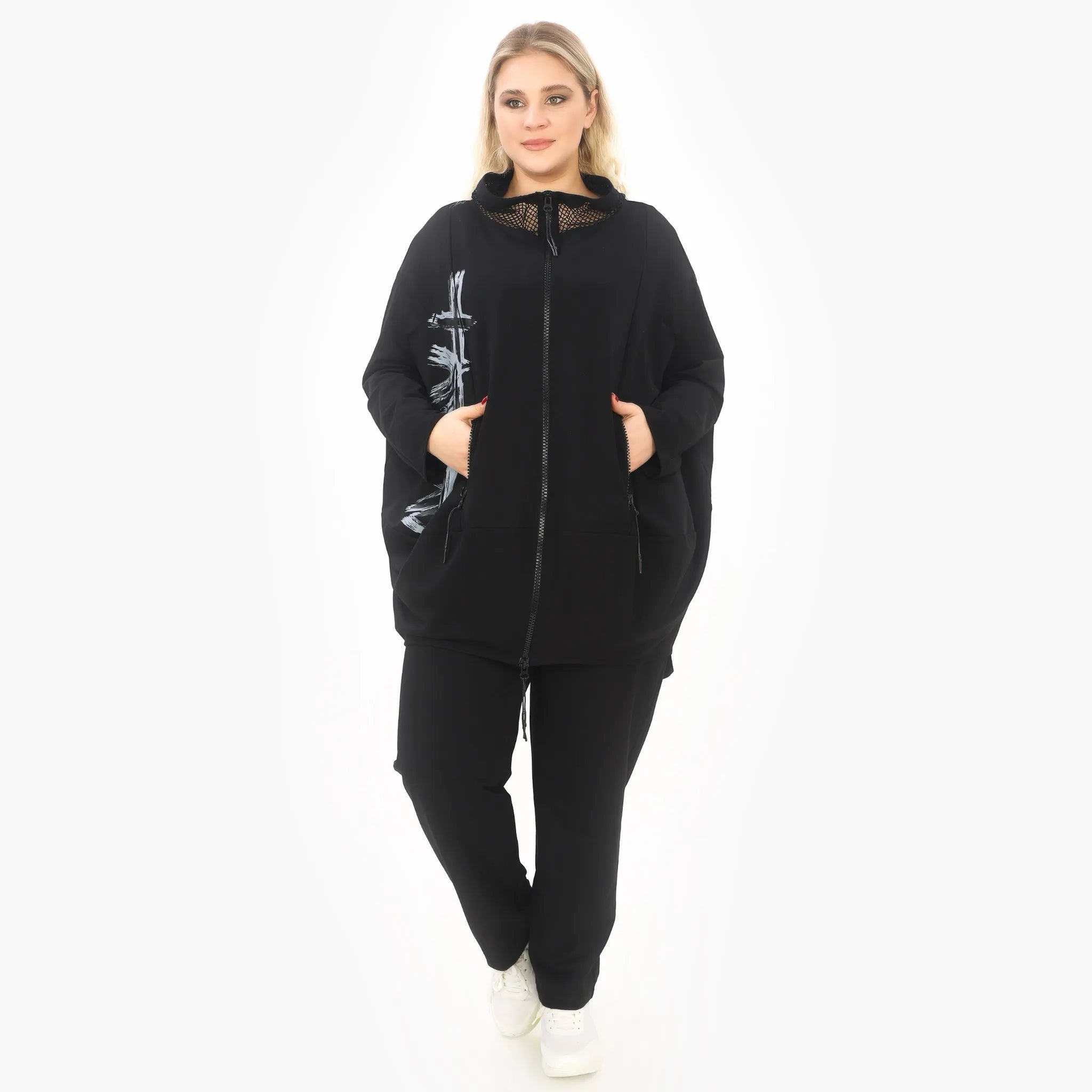  Ballonjacke von Zedd Plus aus Viskose, 25085, Schwarz/Weiß, Schick, Modern, Bequem, Schick