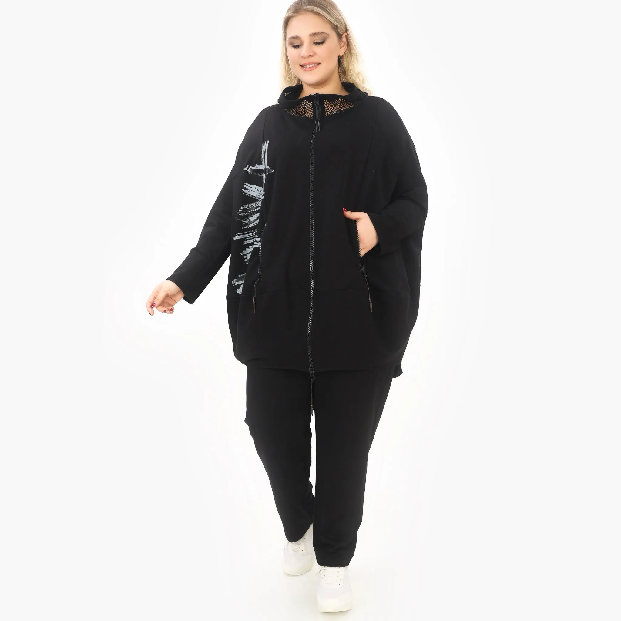  Ballonjacke von Zedd Plus aus Viskose, 25085, Schwarz/Weiß, Schick, Modern, Bequem, Schick