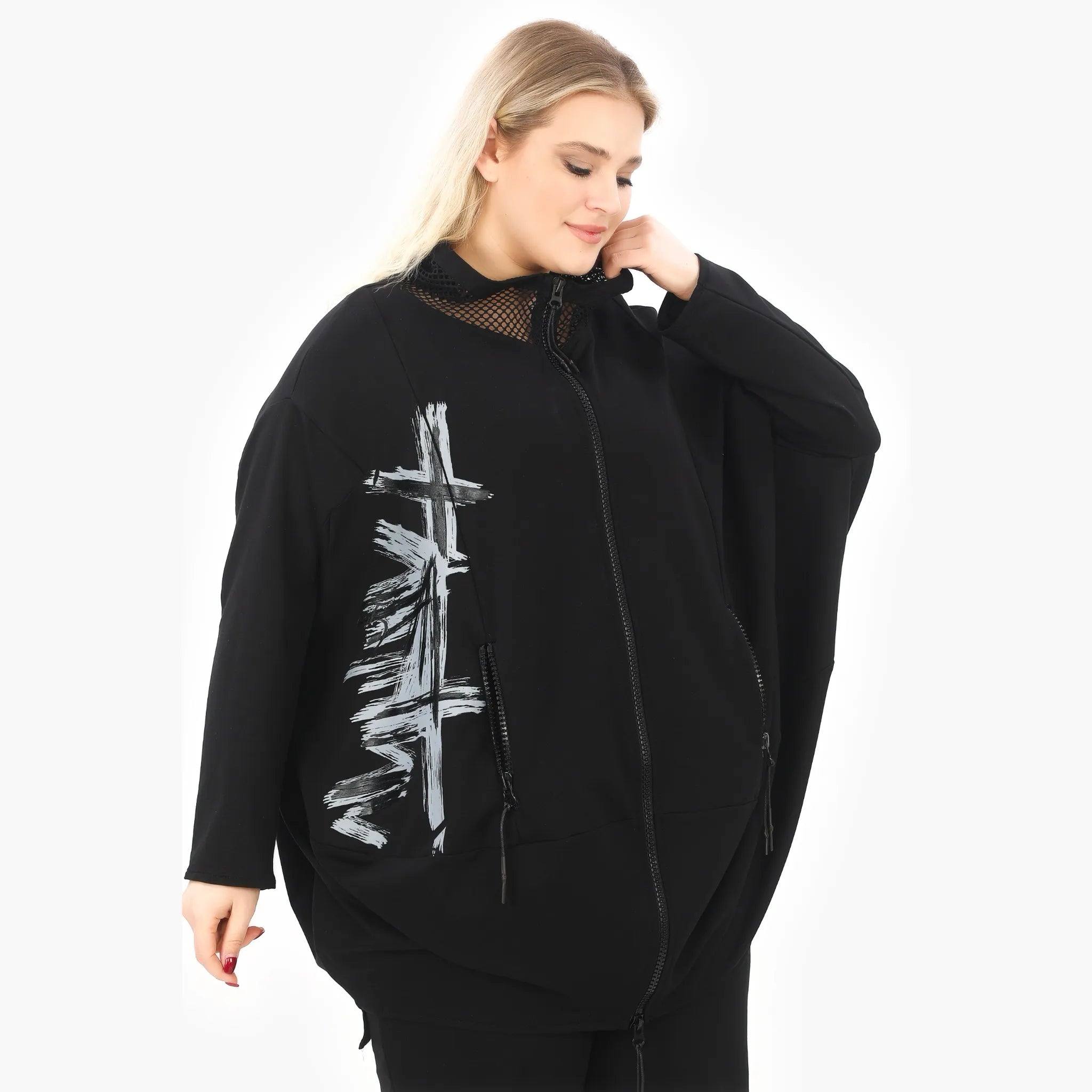  Ballonjacke von Zedd Plus aus Viskose, 25085, Schwarz/Weiß, Schick, Modern, Bequem, Schick