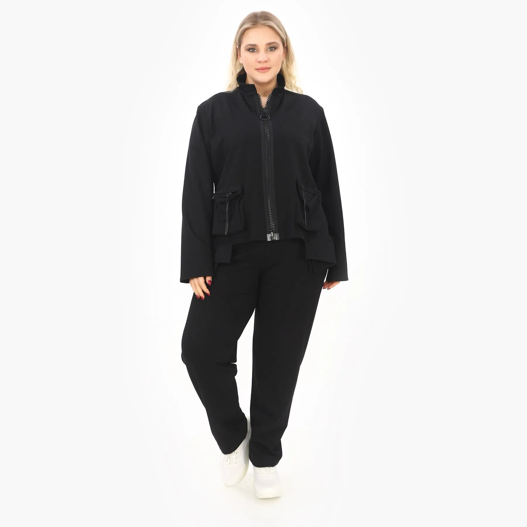  A-Form Jacke von Zedd Plus aus Viskose, 25092, Schwarz, Schick, Modern, Bequem, Schick