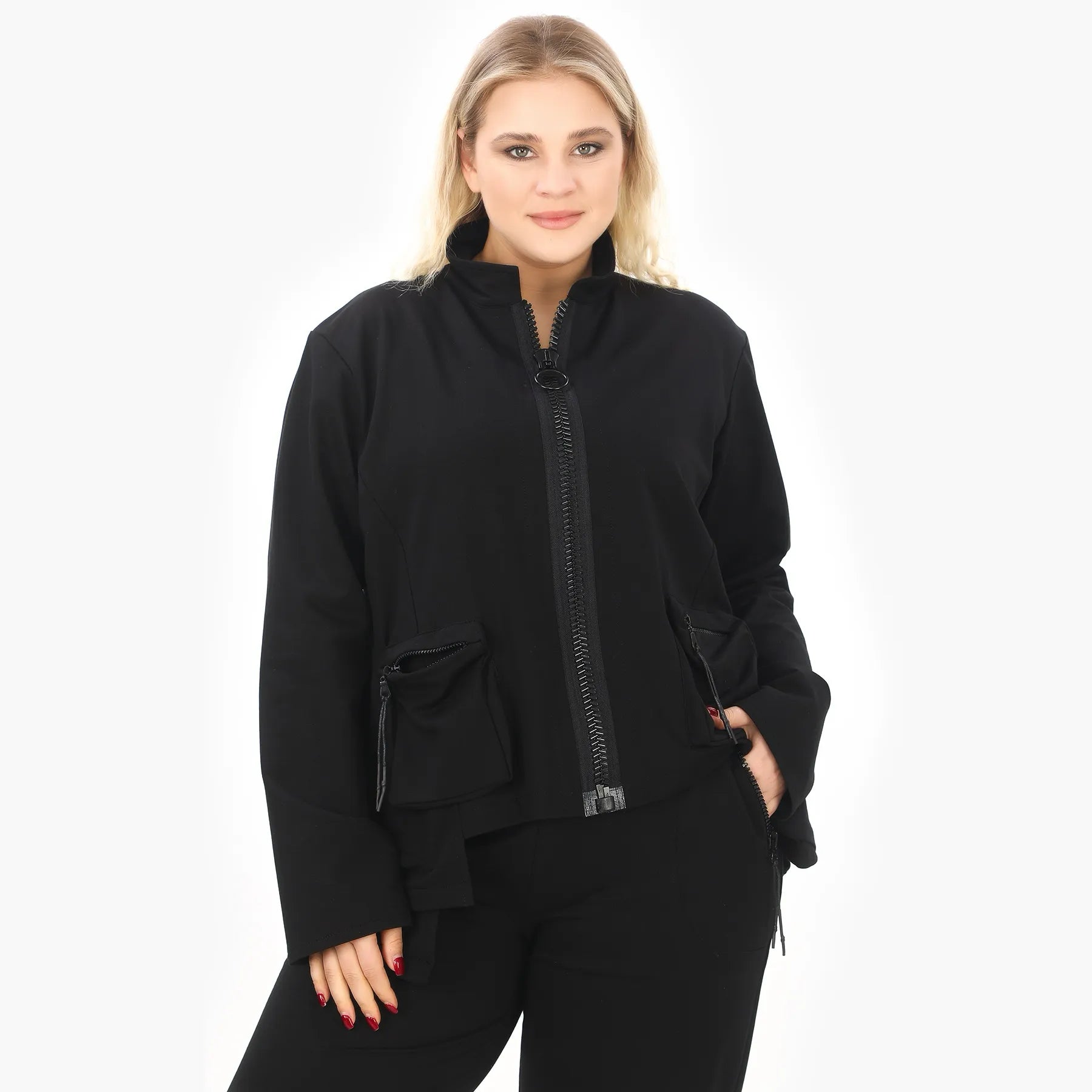  A-Form Jacke von Zedd Plus aus Viskose, 25092, Schwarz, Schick, Modern, Bequem, Schick