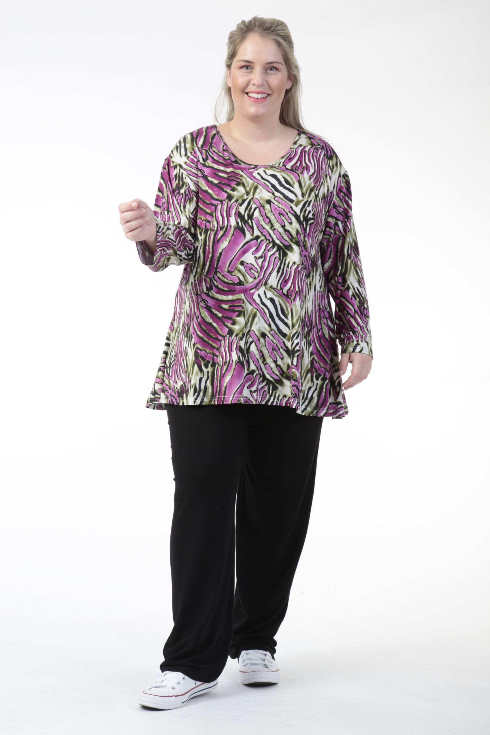  AKH Fashion Bigshirt in Glocken-Form, aus Viskose, 0733.01892, Natur-Lila, Zebra, Schick