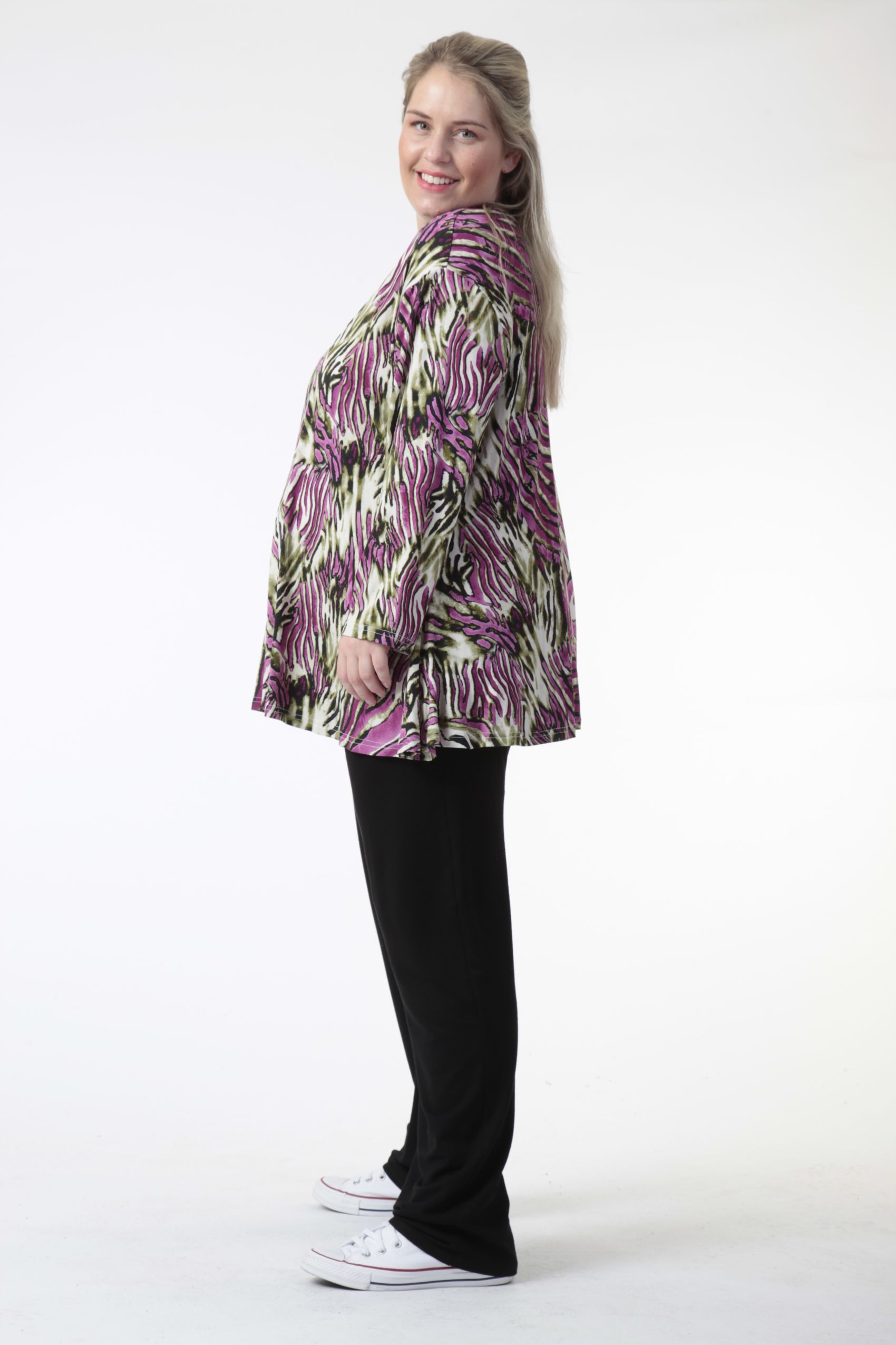 AKH Fashion Bigshirt in Glocken-Form, aus Viskose, 0733.01892, Natur-Lila, Zebra, Schick