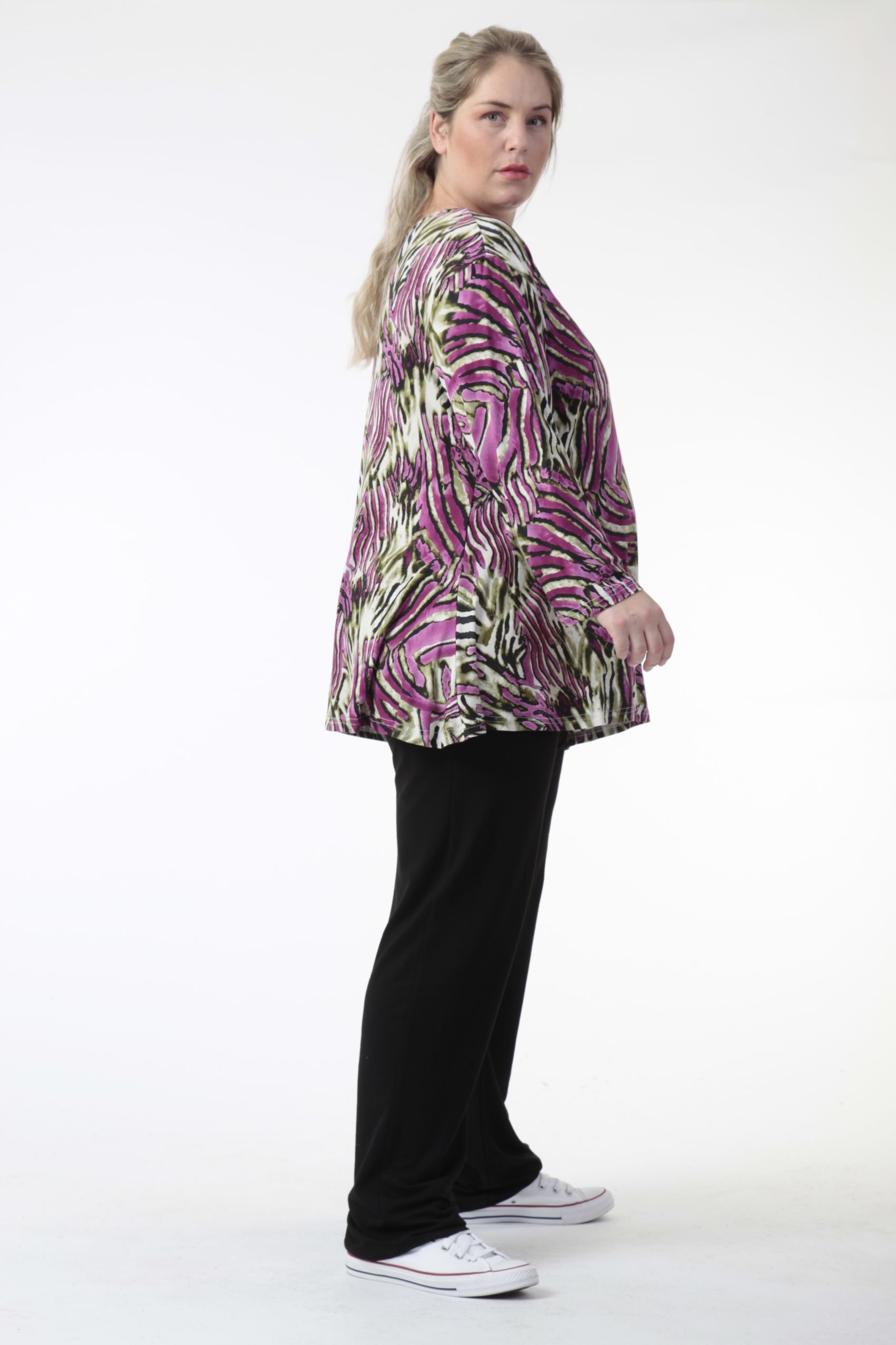  AKH Fashion Bigshirt in Glocken-Form, aus Viskose, 0733.01892, Natur-Lila, Zebra, Schick