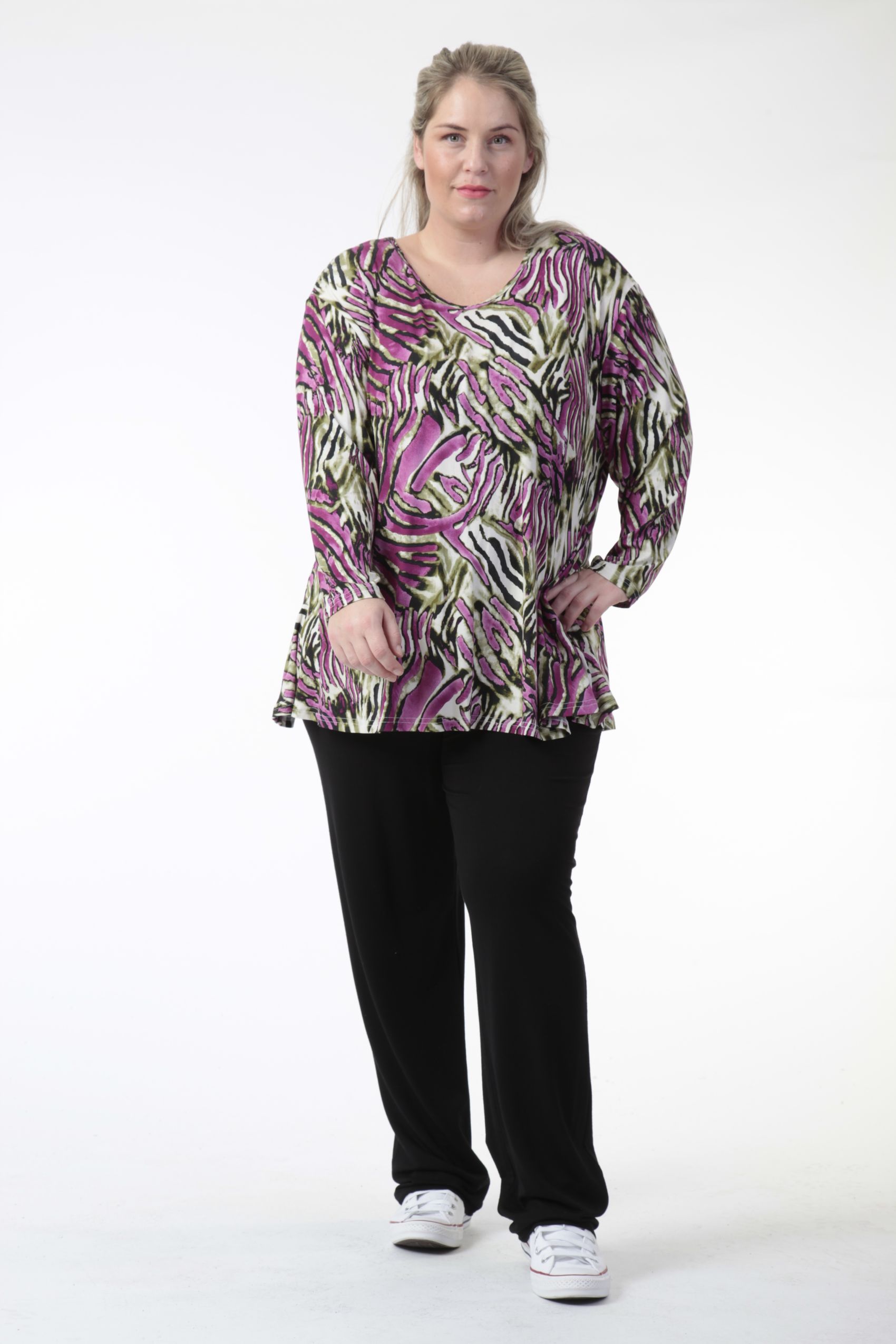  AKH Fashion Bigshirt in Glocken-Form, aus Viskose, 0733.01892, Natur-Lila, Zebra, Schick