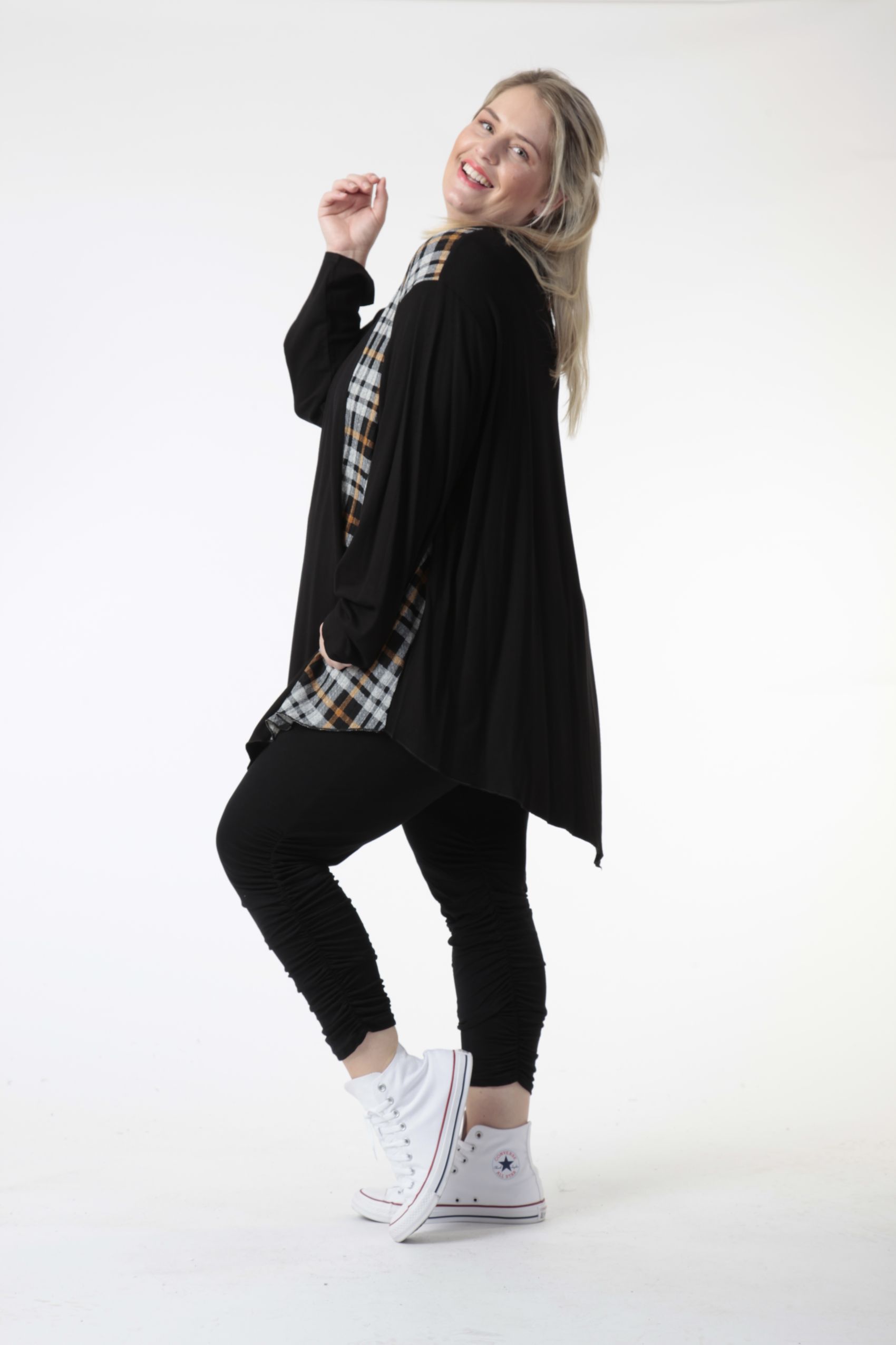  Bigshirt von AKH Fashion aus Viskose, 0740.06719, Grau-Senf, Kariert, Schick, Modern, Bequem