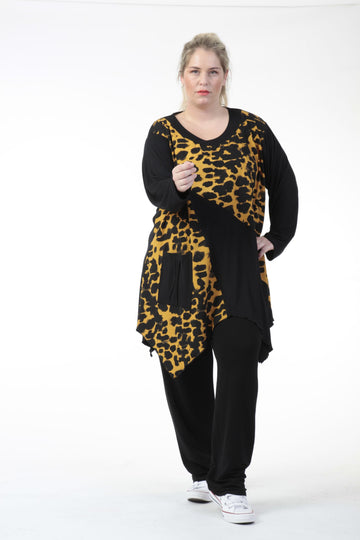  Zipfel Bigshirt von AKH Fashion aus Viskose, 0743.06725, Schwarz-Senf, Leopard, Ausgefallen