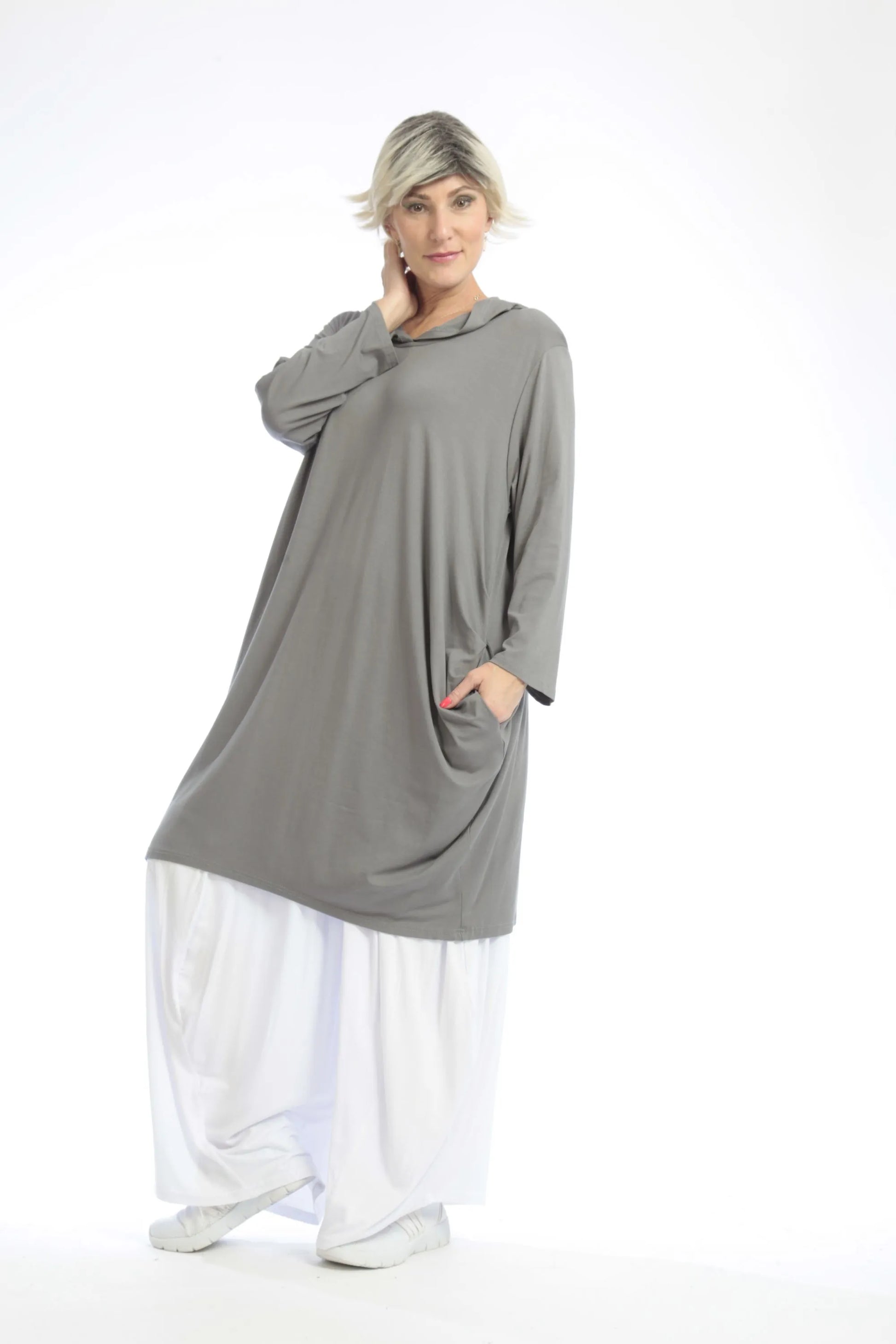  Ballonshirt von AKH Fashion aus Viskose, 1035.01745, Grau, Unifarben, Ausgefallen, Modern