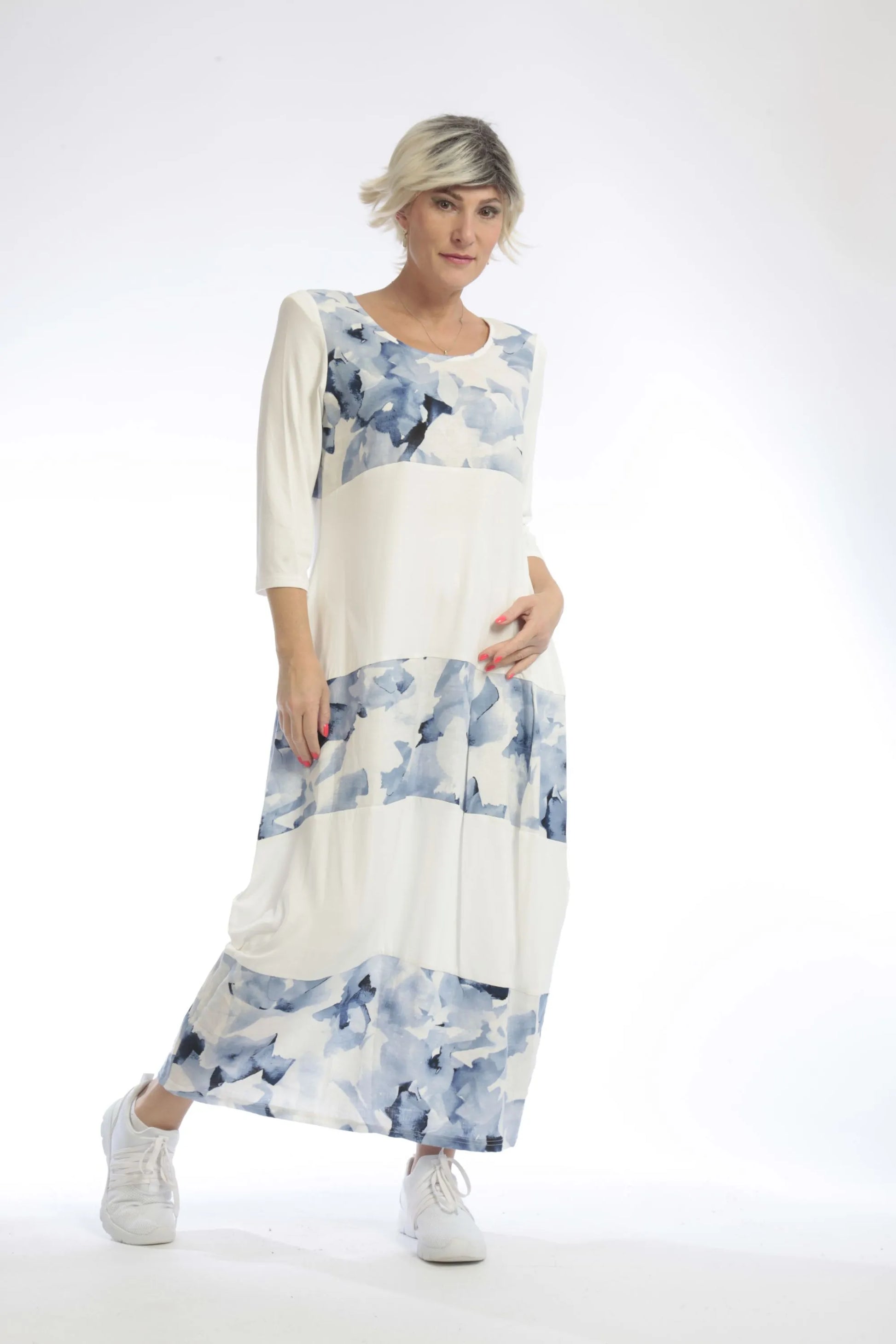  Ballonkleid von AKH Fashion aus Viskose, 1041.01748, Weiß-Blau, Blumen, Schick, Modern