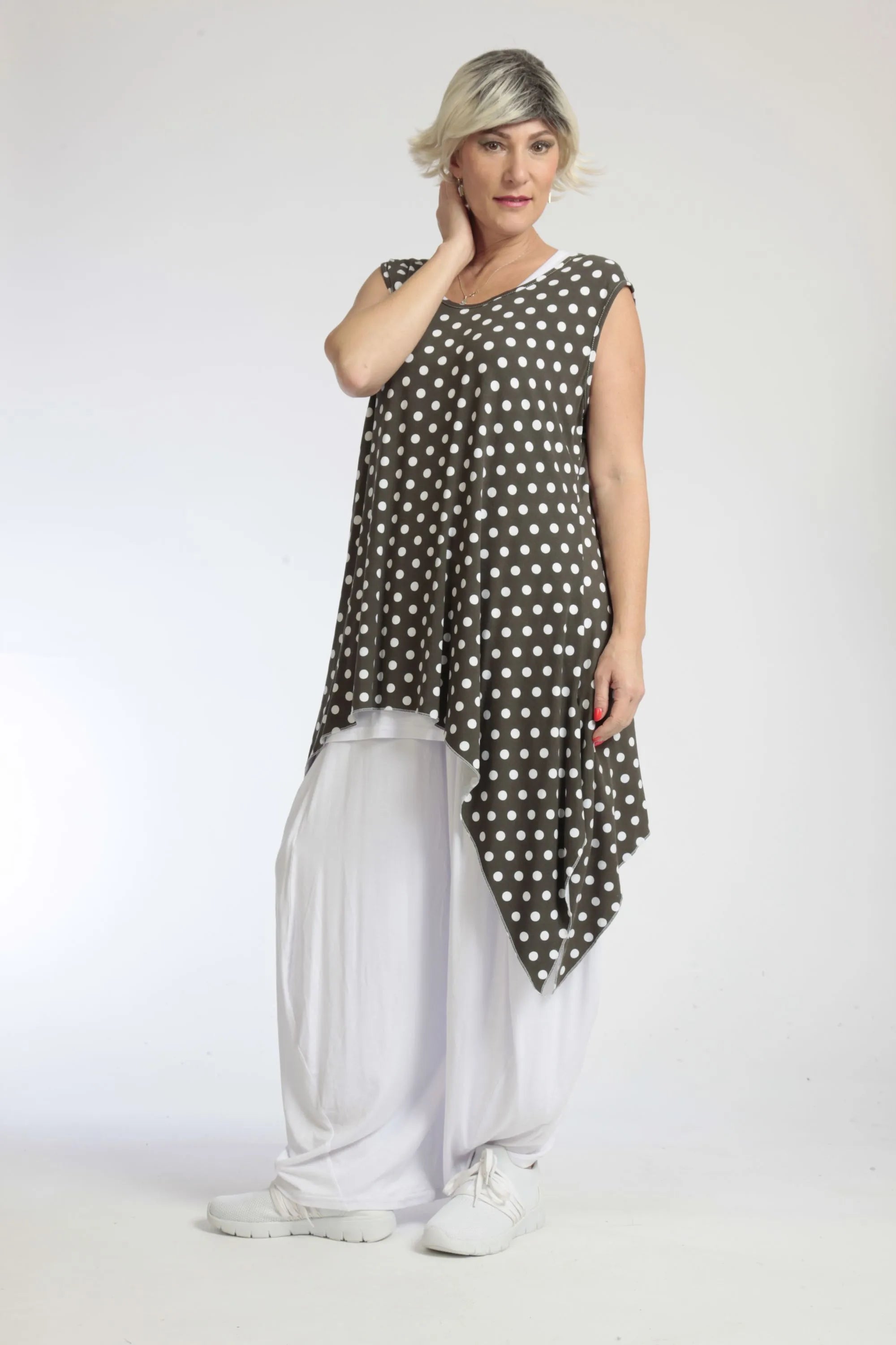  Zipfel Top von AKH Fashion aus Viskose, 1049.01827, Taupe-Punkte-Groß, Punkte, Schick