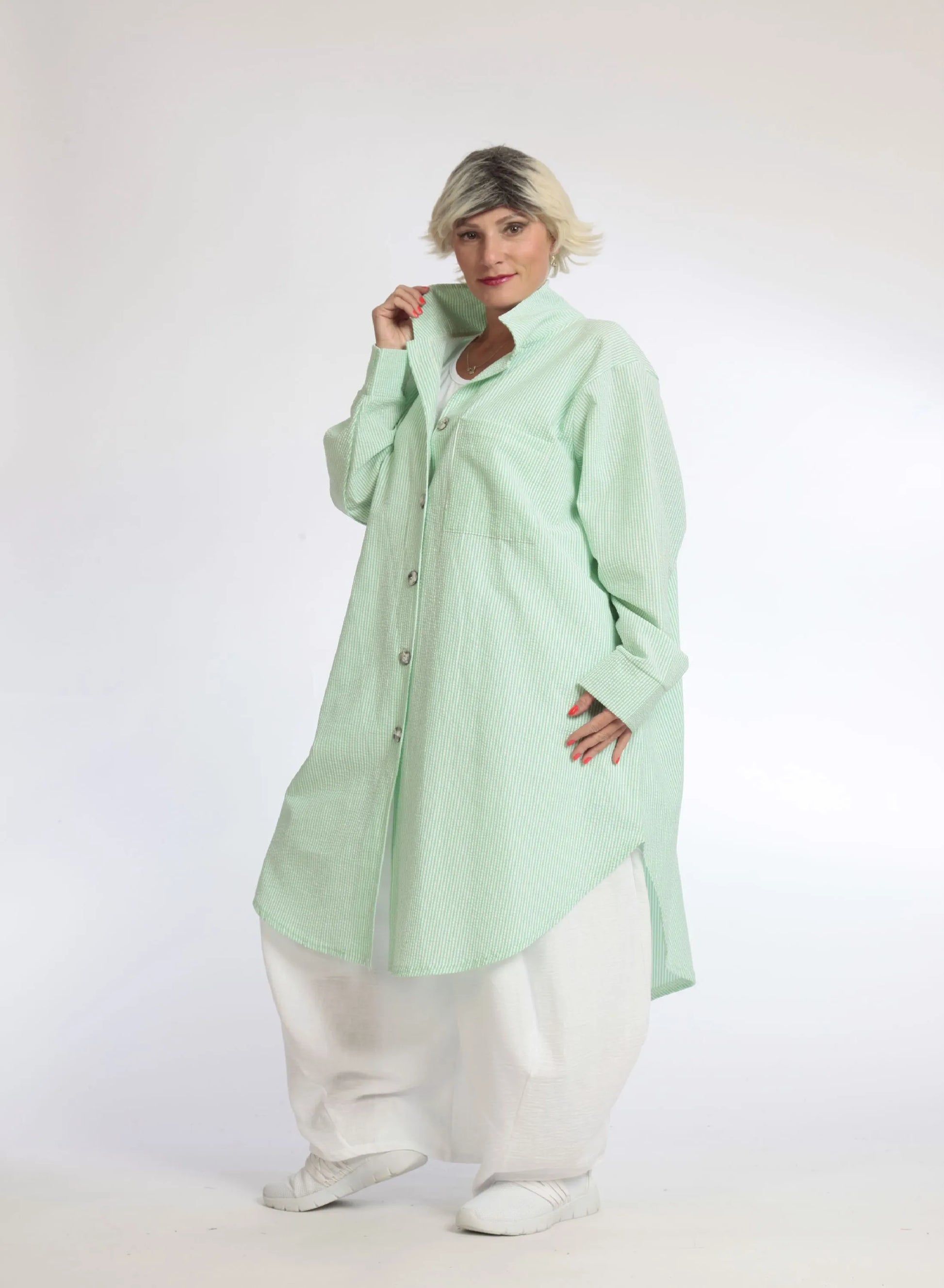  Bluse von AKH Fashion aus Baumwolle in gerundeter Form, 1058.06676, Grün, Schick, Modern