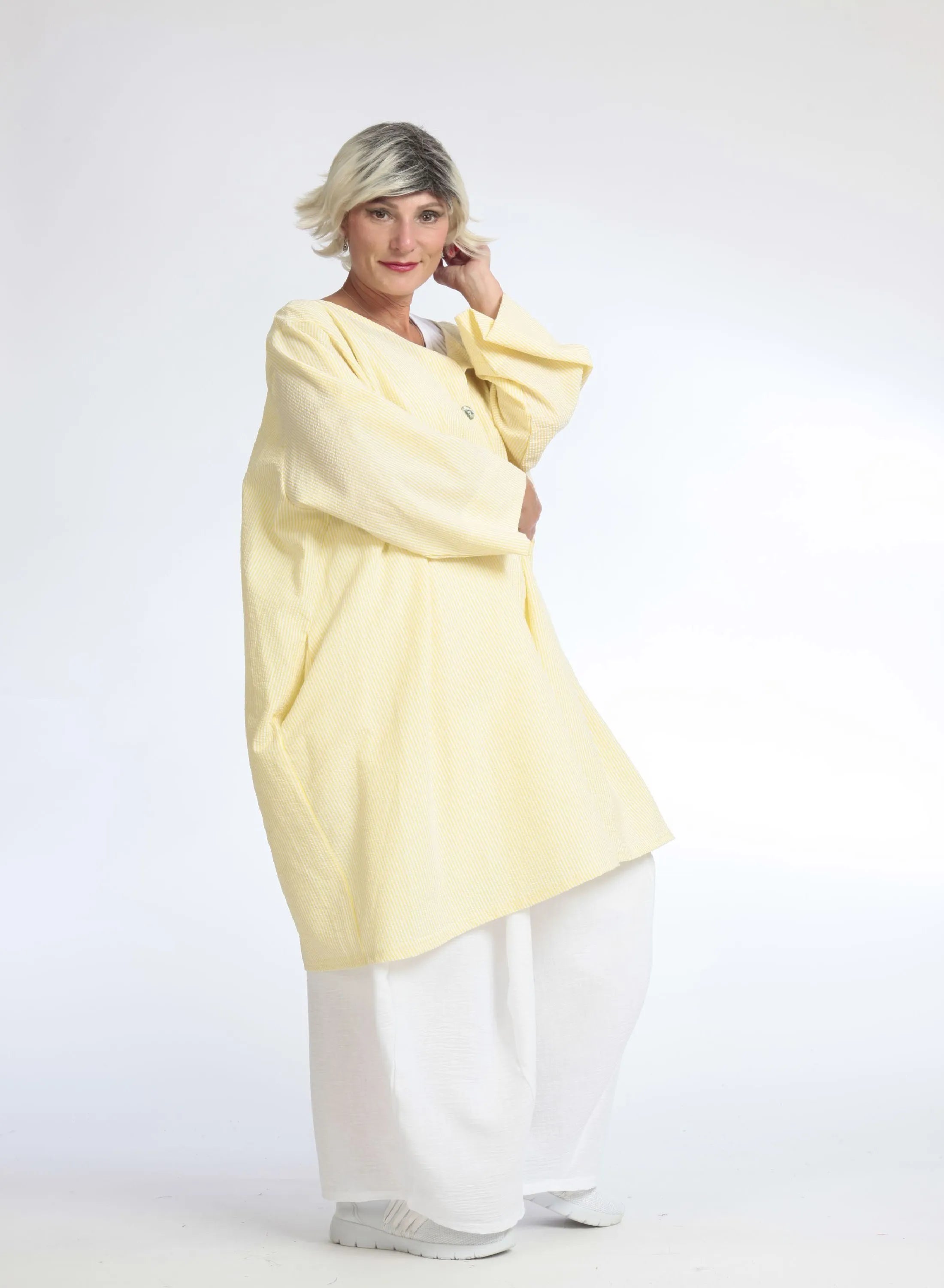  A-Form Bluse von AKH Fashion aus Baumwolle, 1058.06836, Gelb, Schick, Modern, Bequem