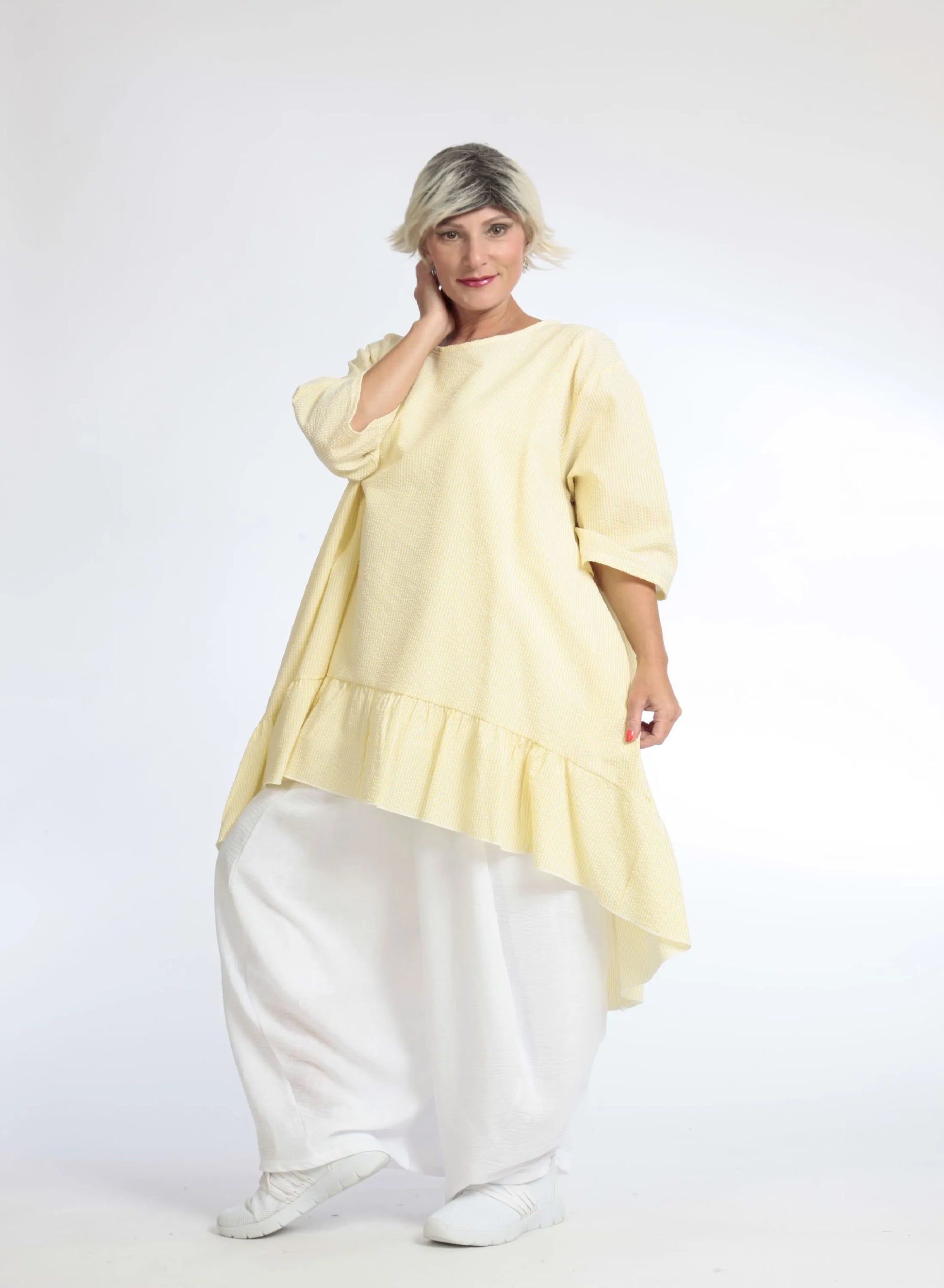  Bigshirt von AKH Fashion aus Baumwolle in Vokuhila-Form, 1058.06837, Gelb, Unifarben, Schick