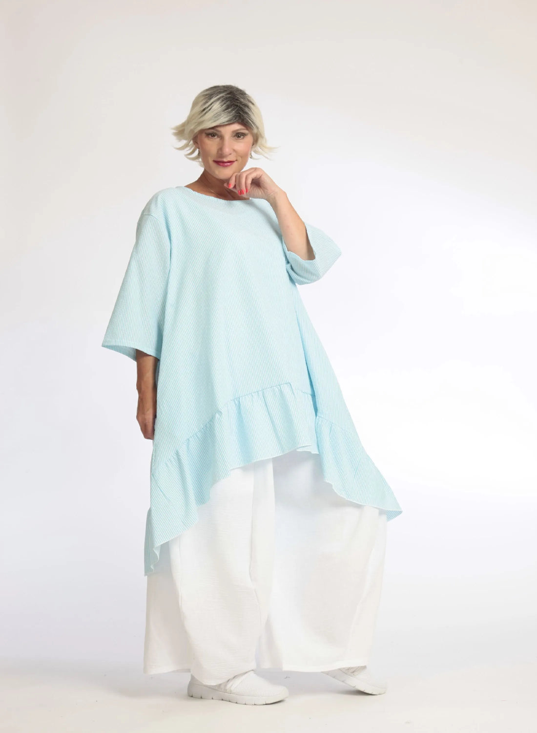  Bigshirt von AKH Fashion aus Baumwolle in Vokuhila-Form, 1058.06837, Hellblau, Ausgefallen