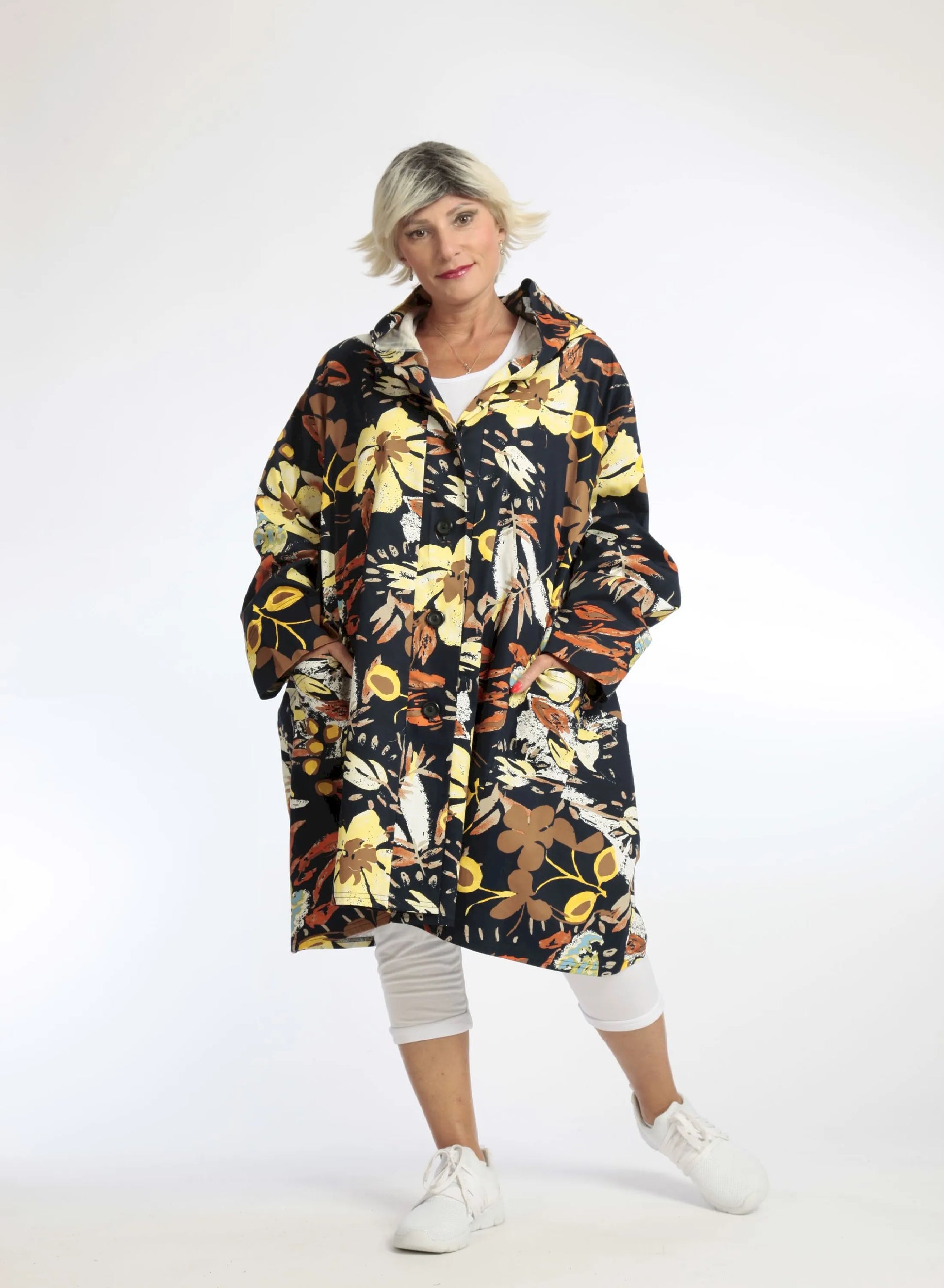  Ballonjacke von AKH Fashion aus Baumwolle, 1059.06660, Dunkelblau, Blumen, Schick, Modern