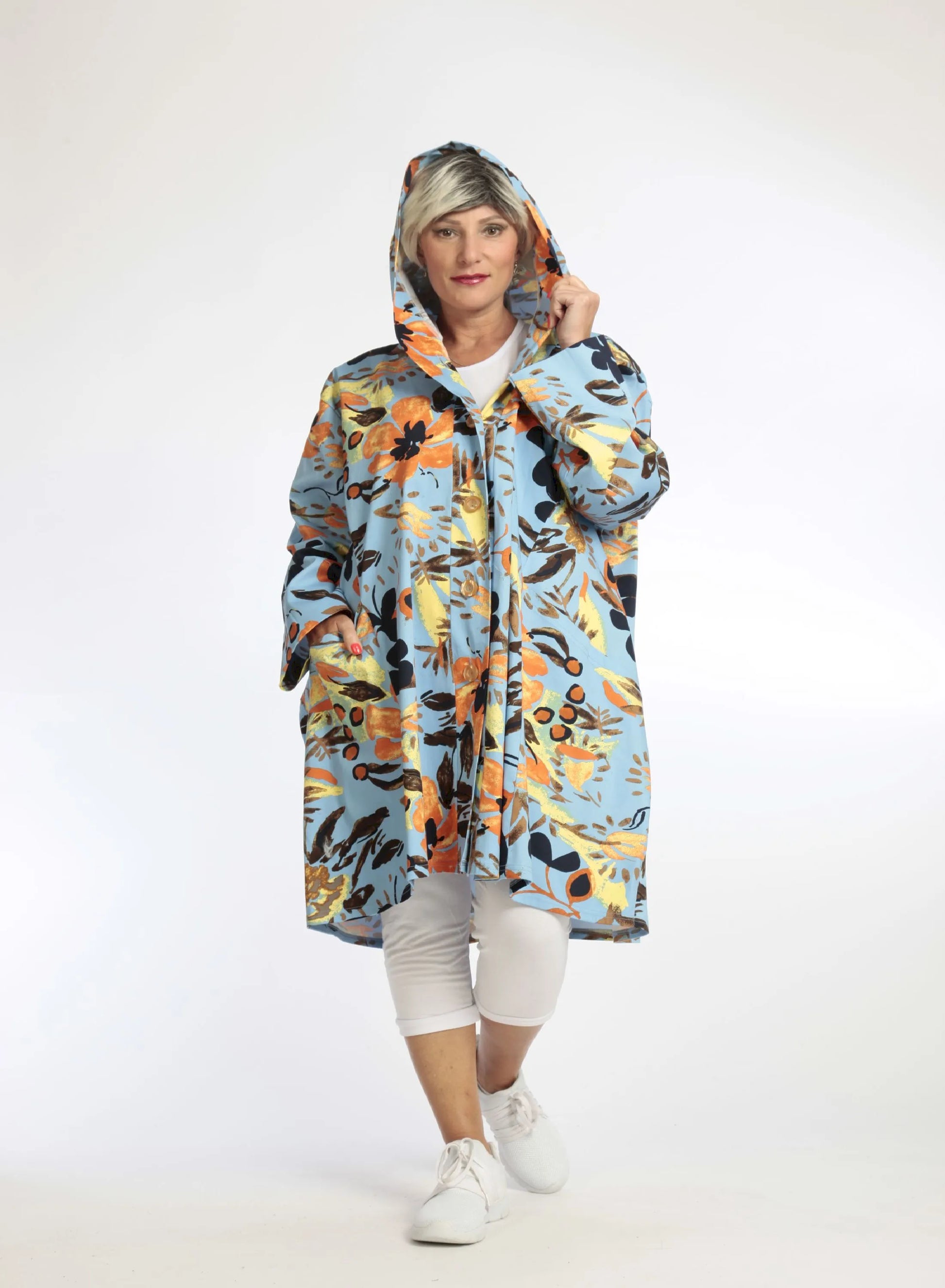  Ballonjacke mit Blumenprint in Hellblau aus hochwertiger Baumwolle mit Elasthan für hohen Tragekomfort