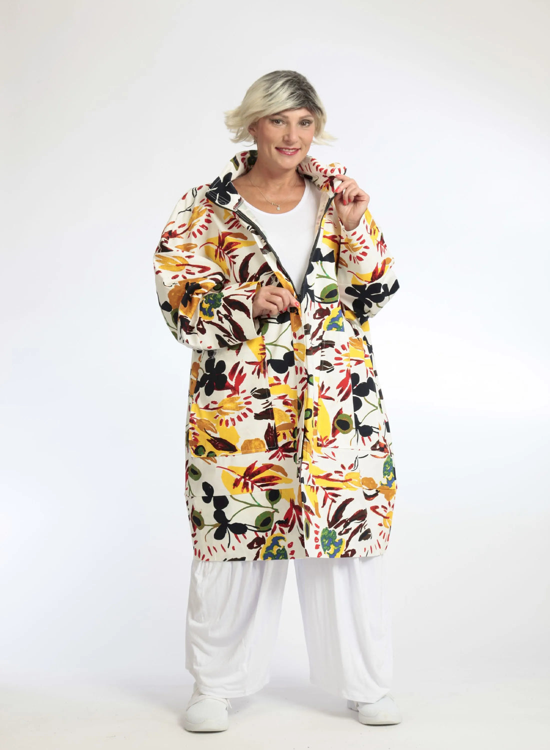  Jacke von AKH Fashion aus Baumwolle in gerader Form, 1059.06693, Weiß, Blumen, Ausgefallen