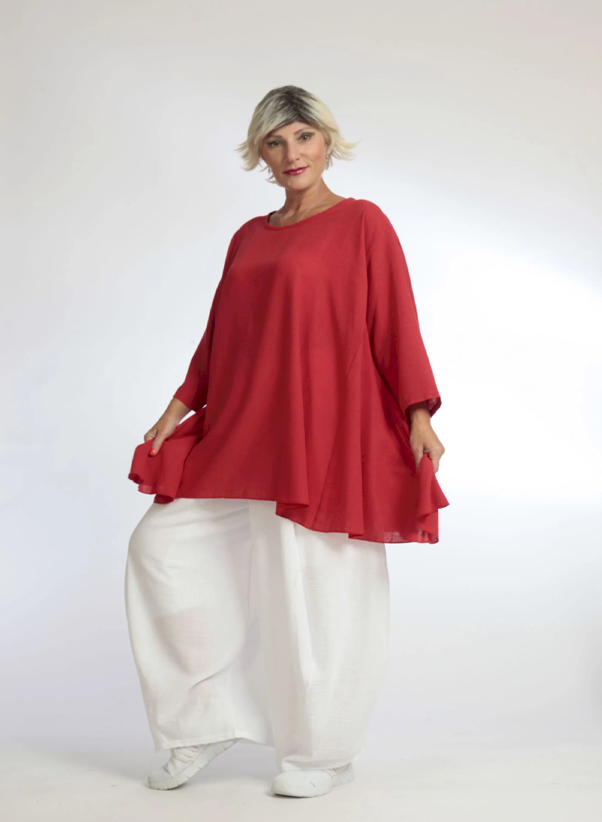  A-Form Bigshirt von AKH Fashion aus Viskose, 1060.00593, Rot, Unifarben, Ausgefallen, Modern