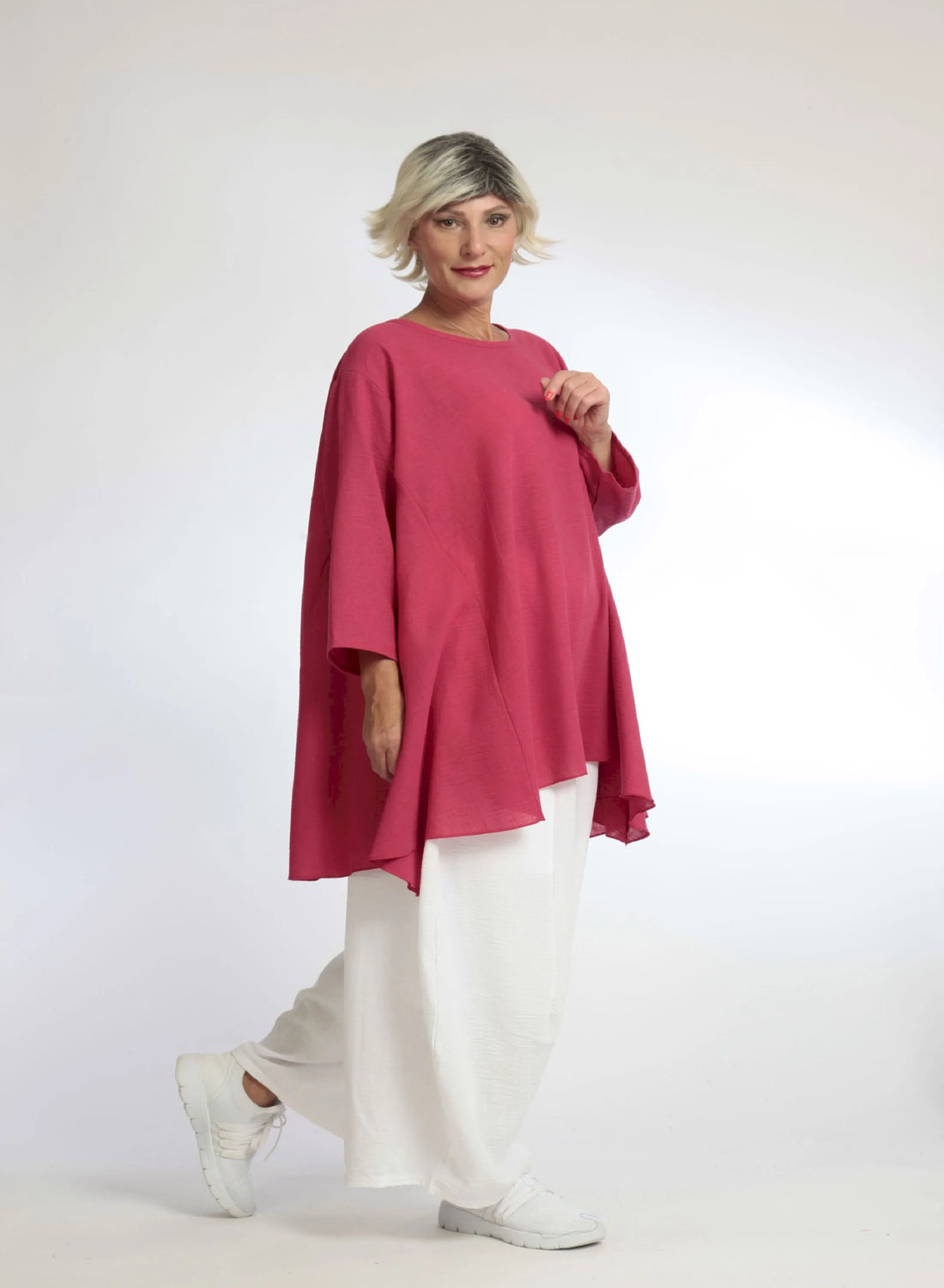  A-Form Bigshirt von AKH Fashion aus Viskose, 1060.00593, Fuchsia, Unifarben, Schick, Modern