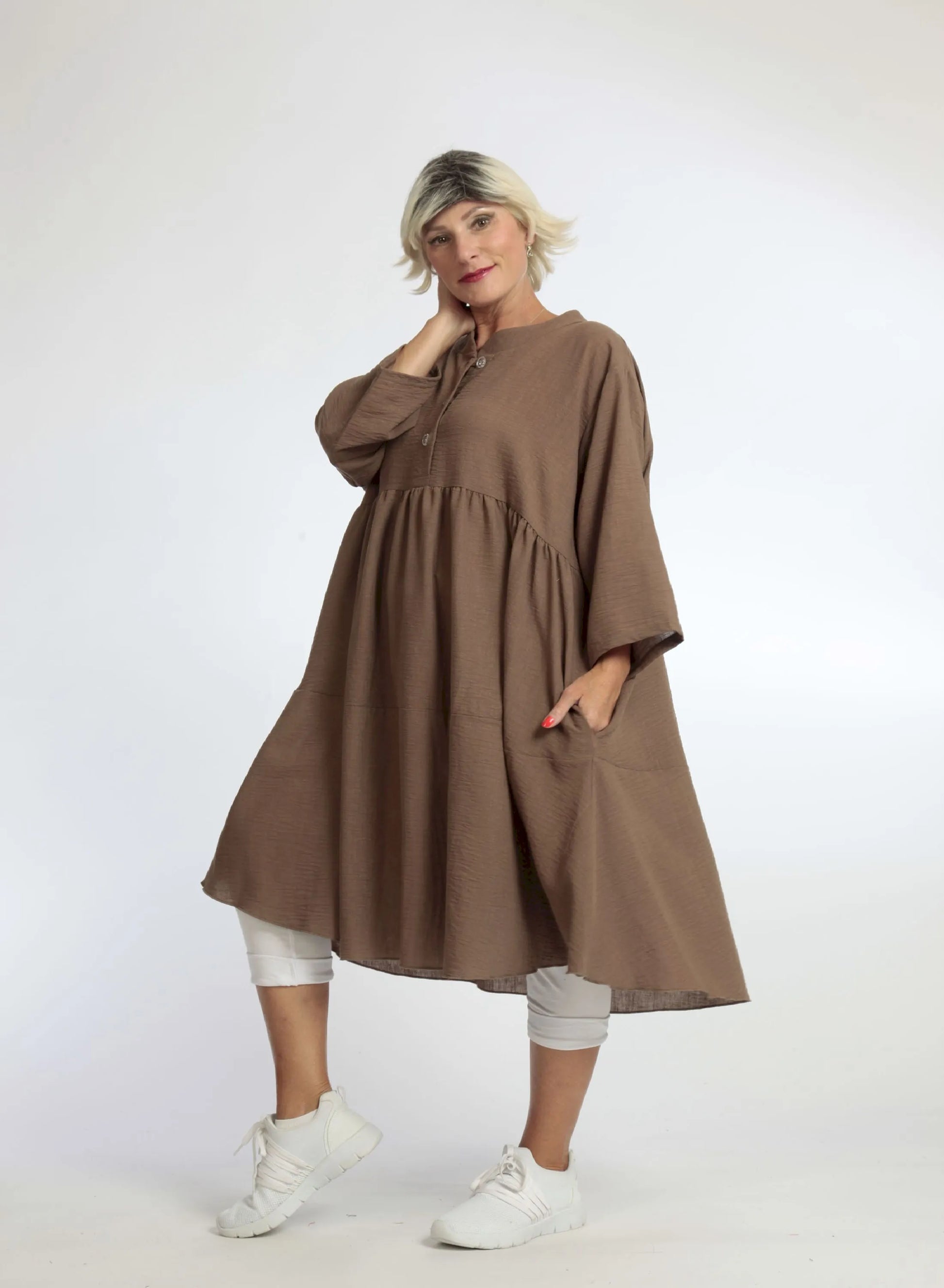  A-Form Kleid von AKH Fashion aus Viskose, 1060.06732, Cognac, Unifarben, Schick, Modern