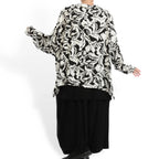  AKH Fashion Jacke in gerader Form, aus Viskose, 1112.02222, Weiß-Schwarz, Blumen, Schick