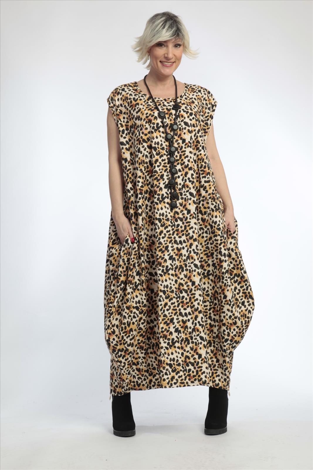  Ballonkleid von AKH Fashion aus Viskose, 0829.01925, Natur-Schwarz, Leopard, Schick