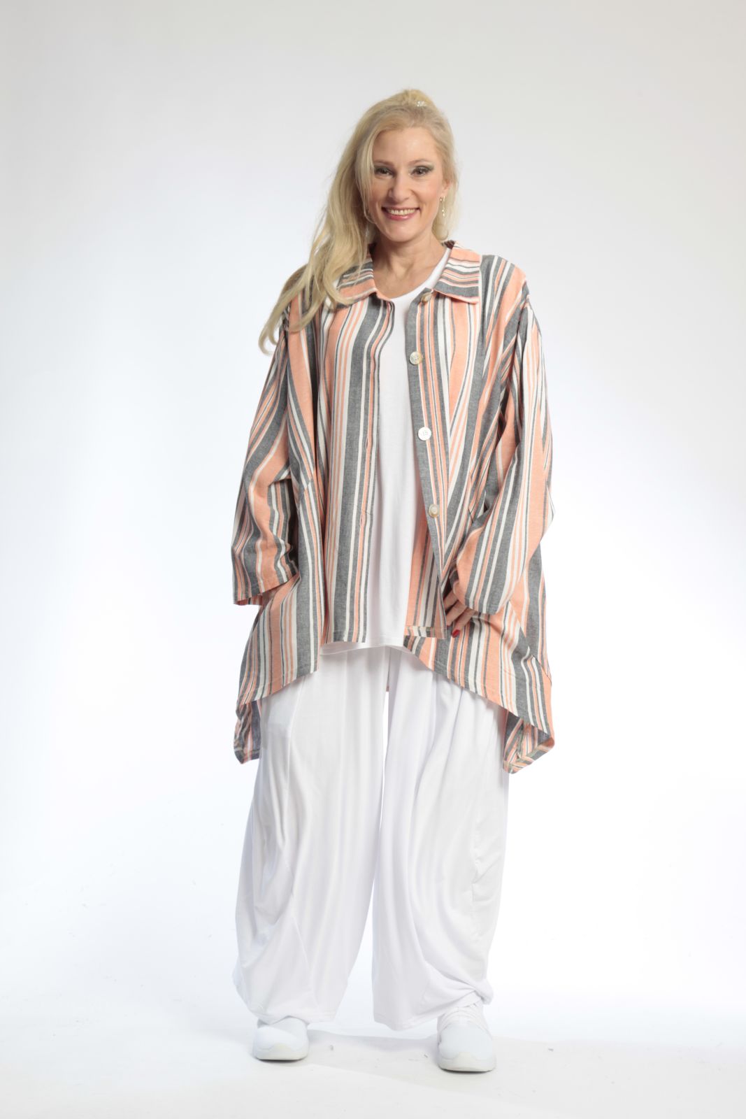  AKH Fashion Jacke in Vokuhila-Form, aus Viskose, 0805.06317, Orange, Streifen, Schick