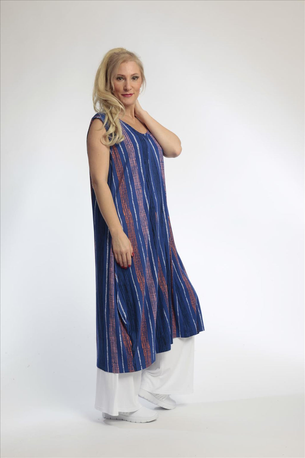  Ballonkleid von AKH Fashion aus Viskose, 0793.00789, Royalblau-Multi, Streifen, Schick