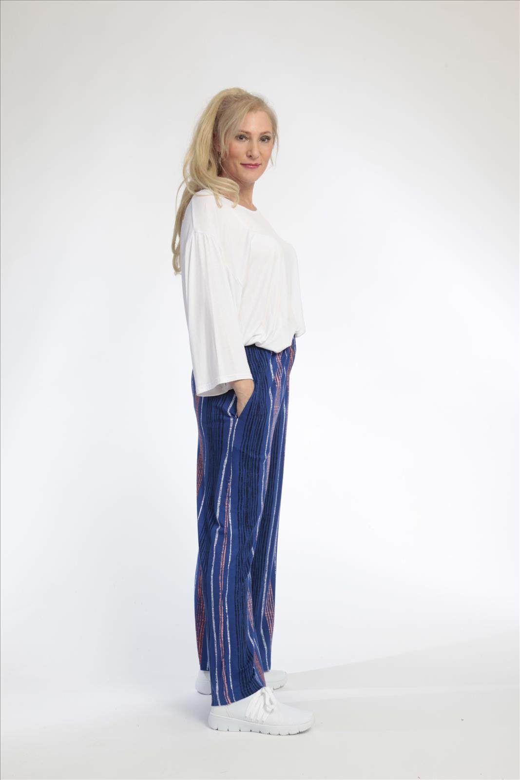  Hose von AKH Fashion aus Viskose in gerader Form, 0793.01529, Royalblau-Multi, Ausgefallen