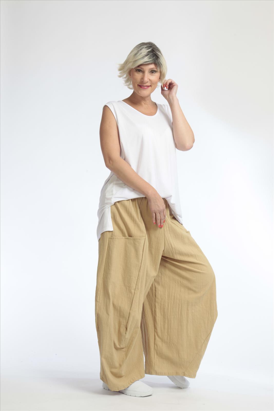  Luftige Ballonhose in Beigeton mit elastischem Bund und Oversize-Schnitt für Lagenlooks