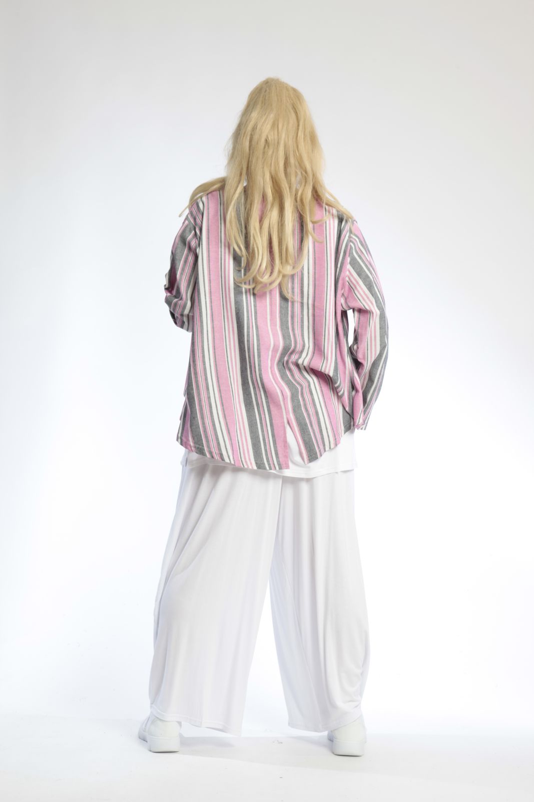  AKH Fashion Jacke in gerundeter Form, aus Viskose, 0805.00130, Pink, Streifen, Schick