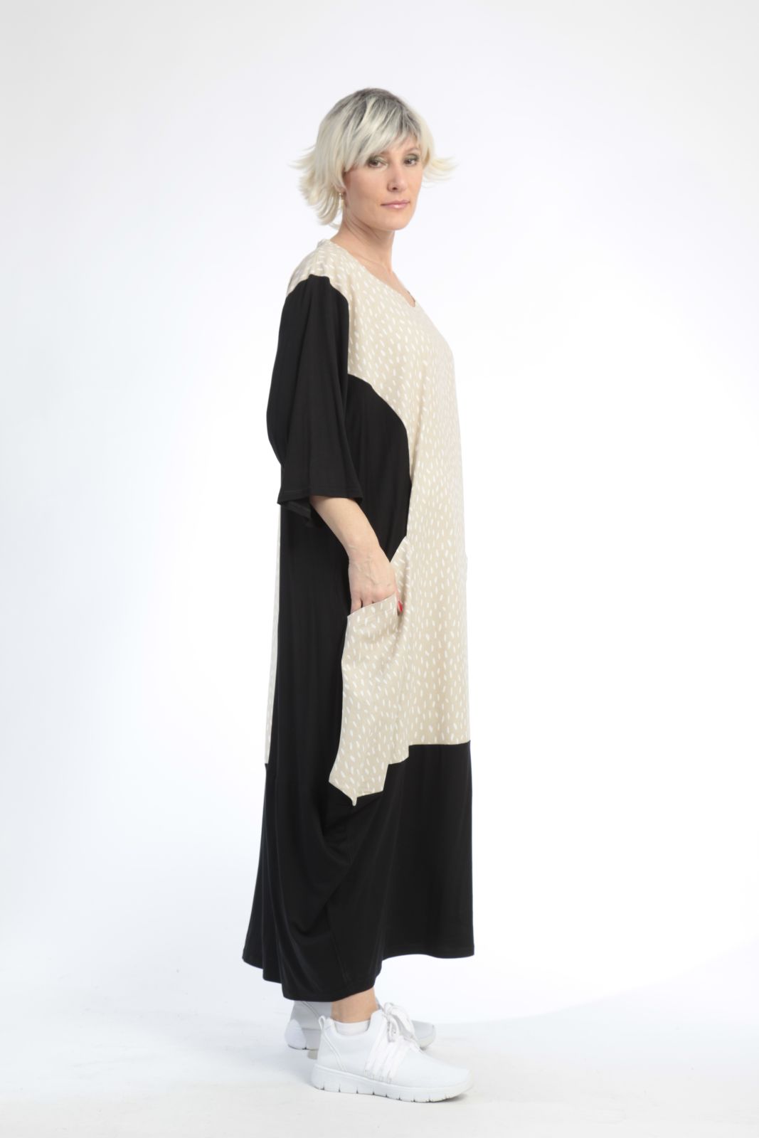  Ballonkleid von AKH Fashion aus Baumwolle, 0848.01923, Schwarz-Beige, Punkte, Schick