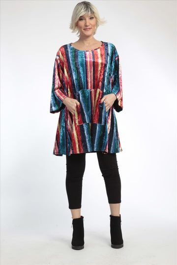  A-Form Shirt mit multicolor Streifen, 3/4 Ärmeln, oversize Schnitt für trendbewusste Plus Size Fashionistas