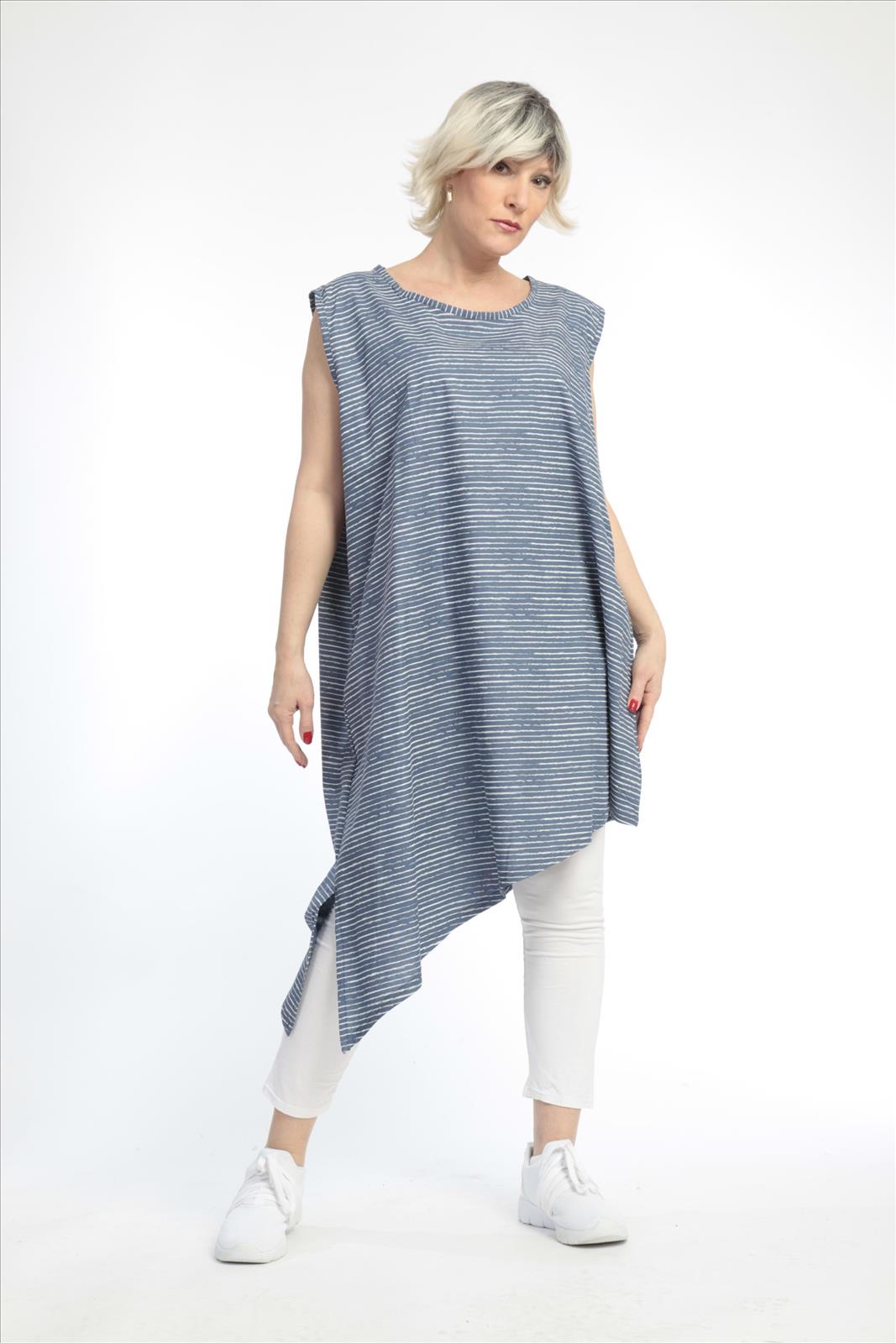  AKH Fashion Tunika in asymmetrischer Form, aus Baumwolle, 0832.06776, Blau-Weiß, Streifen