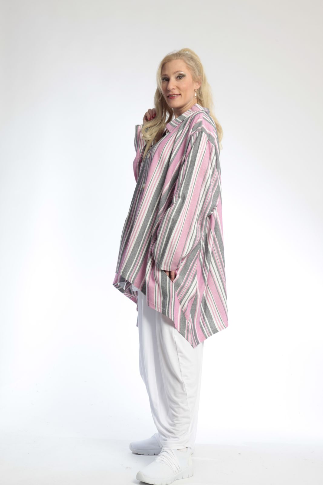  AKH Fashion Jacke in Vokuhila-Form, aus Viskose, 0805.06317, Pink, Streifen, Schick