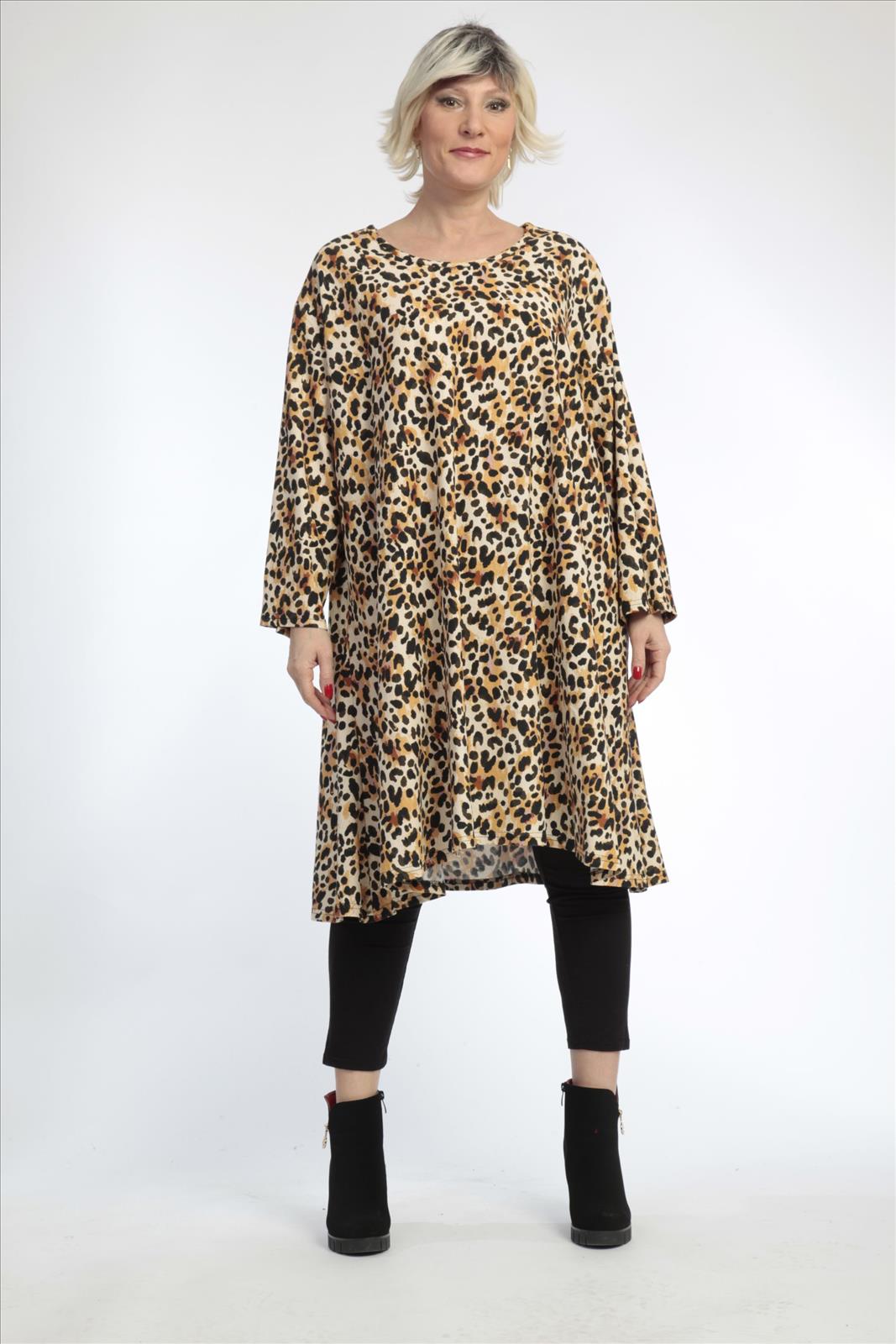  A-Form Bigshirt von AKH Fashion aus Viskose, 0829.02666, Natur-Schwarz, Leopard, Schick