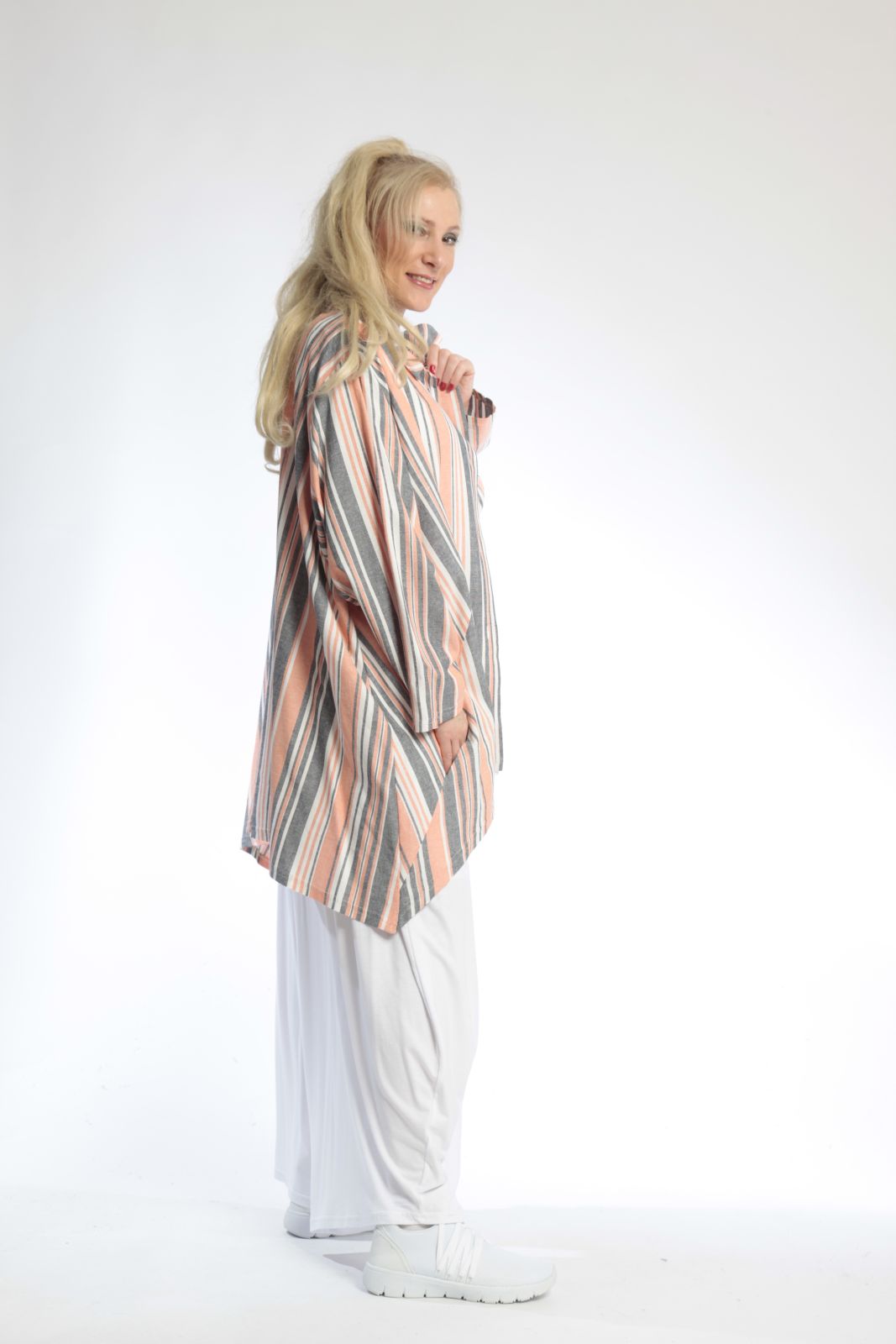  AKH Fashion Jacke in Vokuhila-Form, aus Viskose, 0805.06317, Orange, Streifen, Schick
