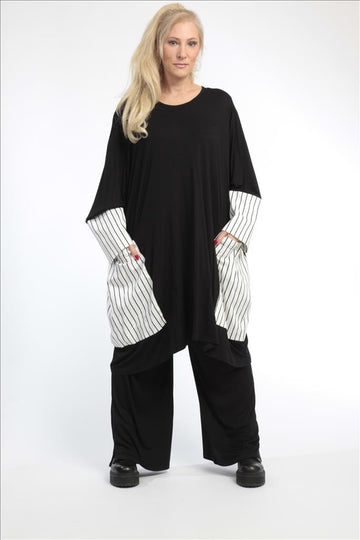  Bigshirt von AKH Fashion aus Viskose in gerader Form, 0791.06600, Weiß-Schwarz, Ausgefallen