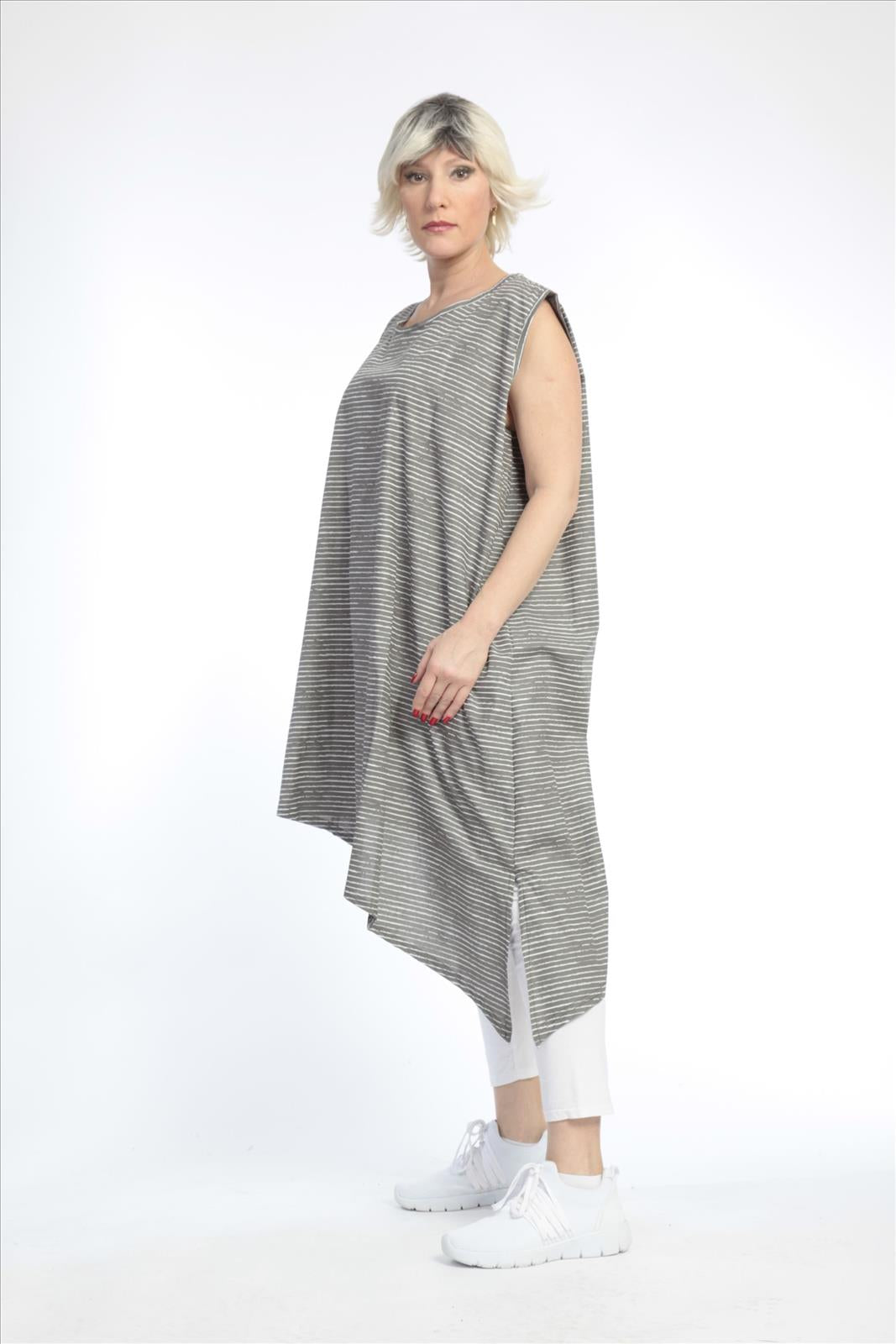  AKH Fashion Tunika in asymmetrischer Form, aus Baumwolle, 0832.06776, Grau-Weiß, Streifen