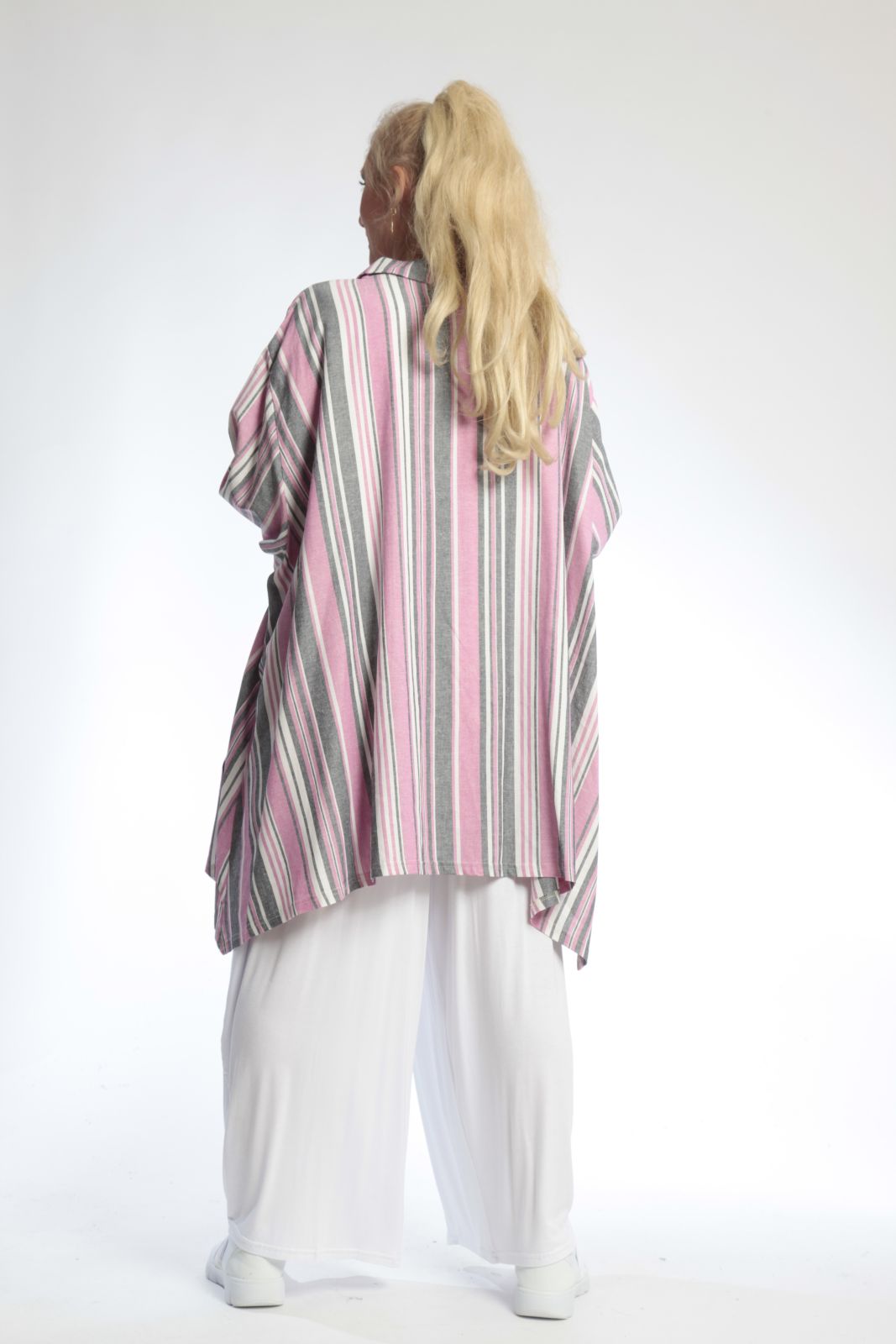  AKH Fashion Jacke in Vokuhila-Form, aus Viskose, 0805.06317, Pink, Streifen, Schick