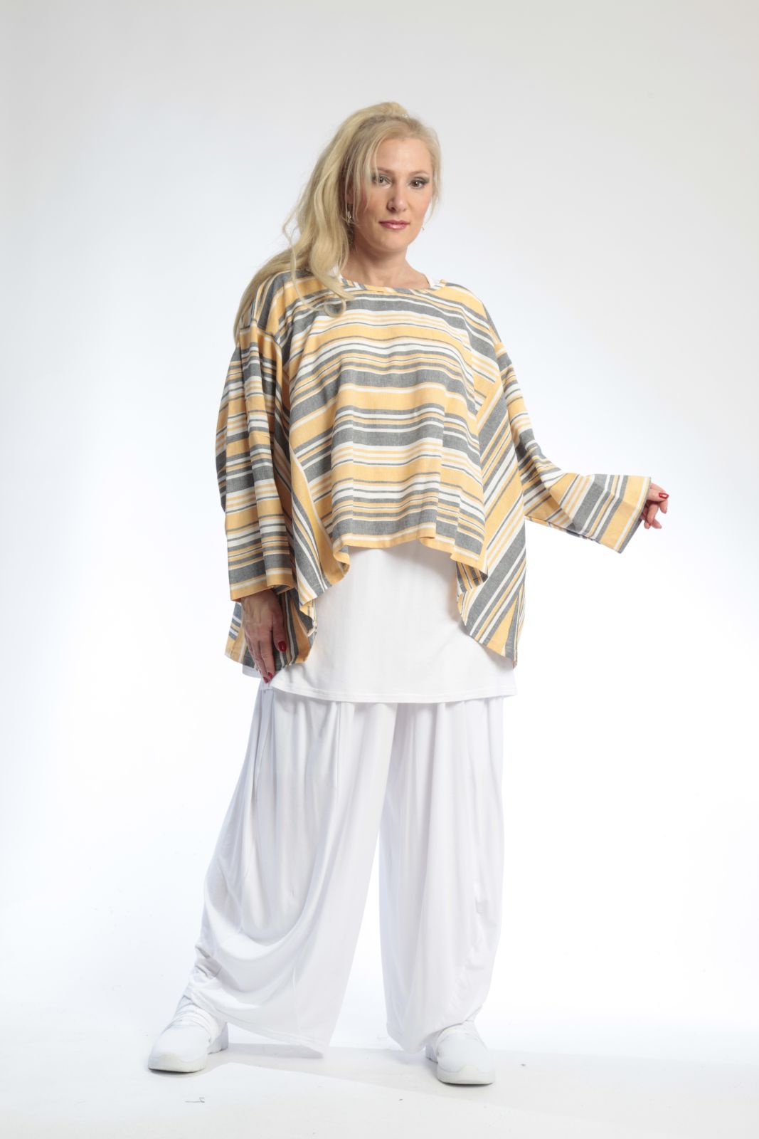  AKH Fashion Bigshirt in kastiger Form, aus Viskose, 0805.03018, Gelb, Streifen, Schick