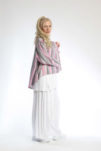 AKH Fashion Jacke in gerundeter Form, aus Viskose, 0805.00130, Pink, Streifen, Schick