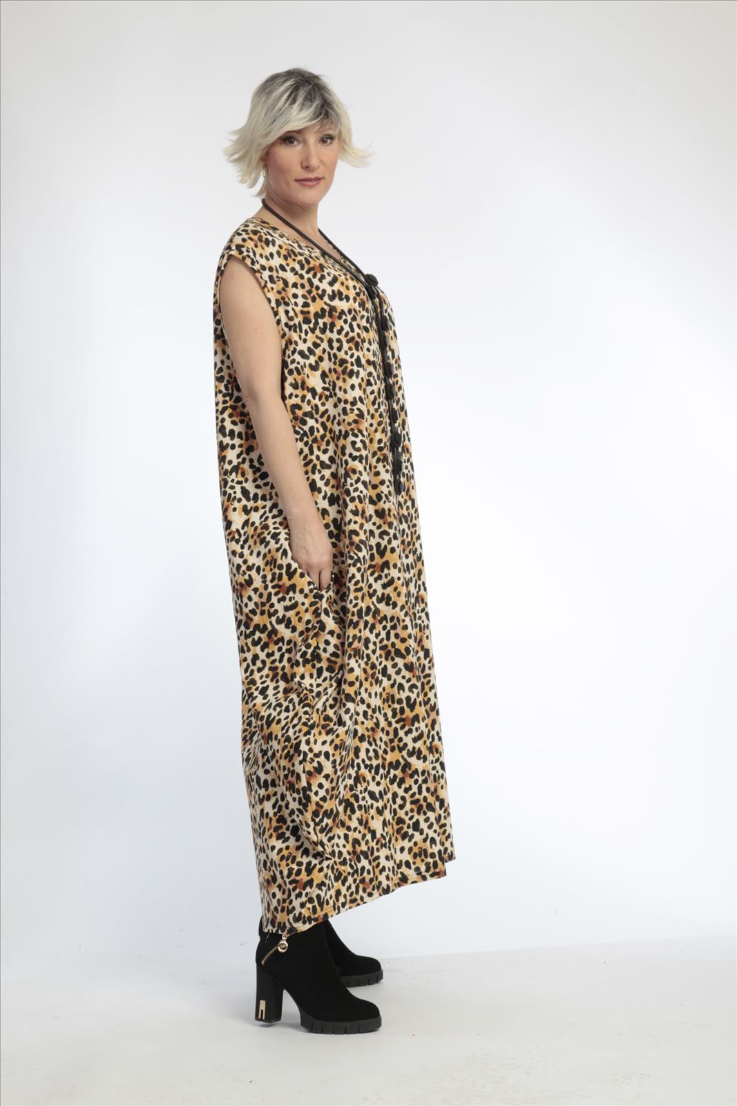  Ballonkleid von AKH Fashion aus Viskose, 0829.01925, Natur-Schwarz, Leopard, Schick