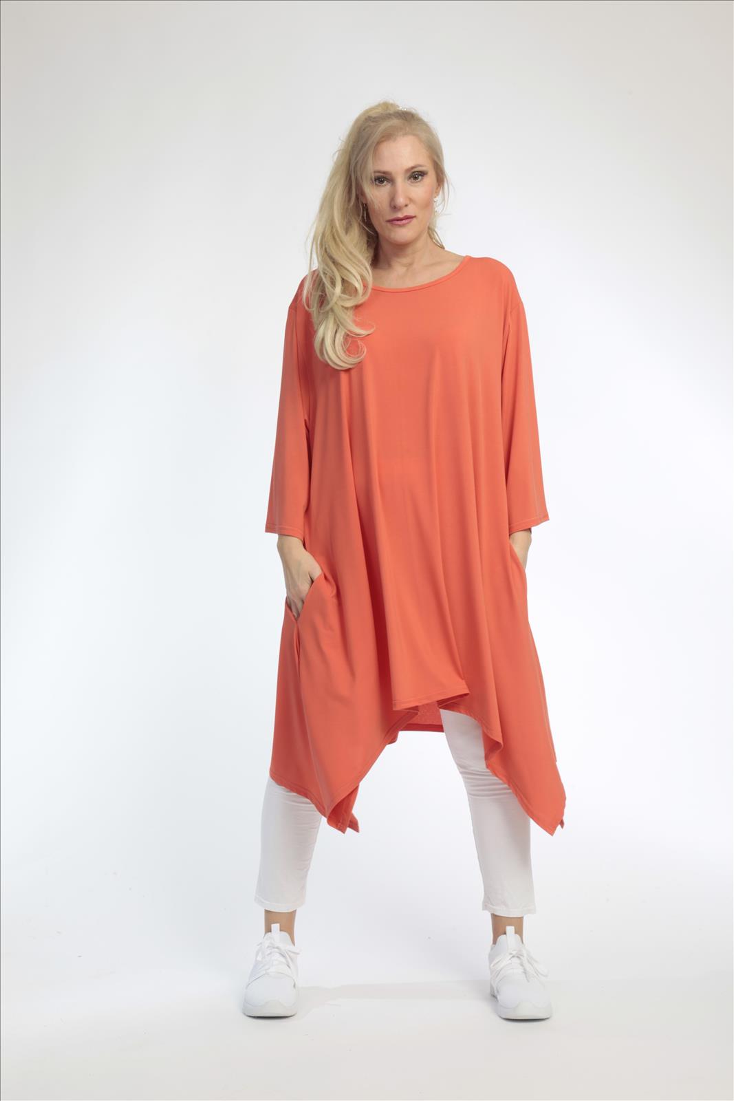  A-Form Shirt in stylischem Orange mit 3/4-Ärmeln für einen bequemen Lagenlook im Sommer