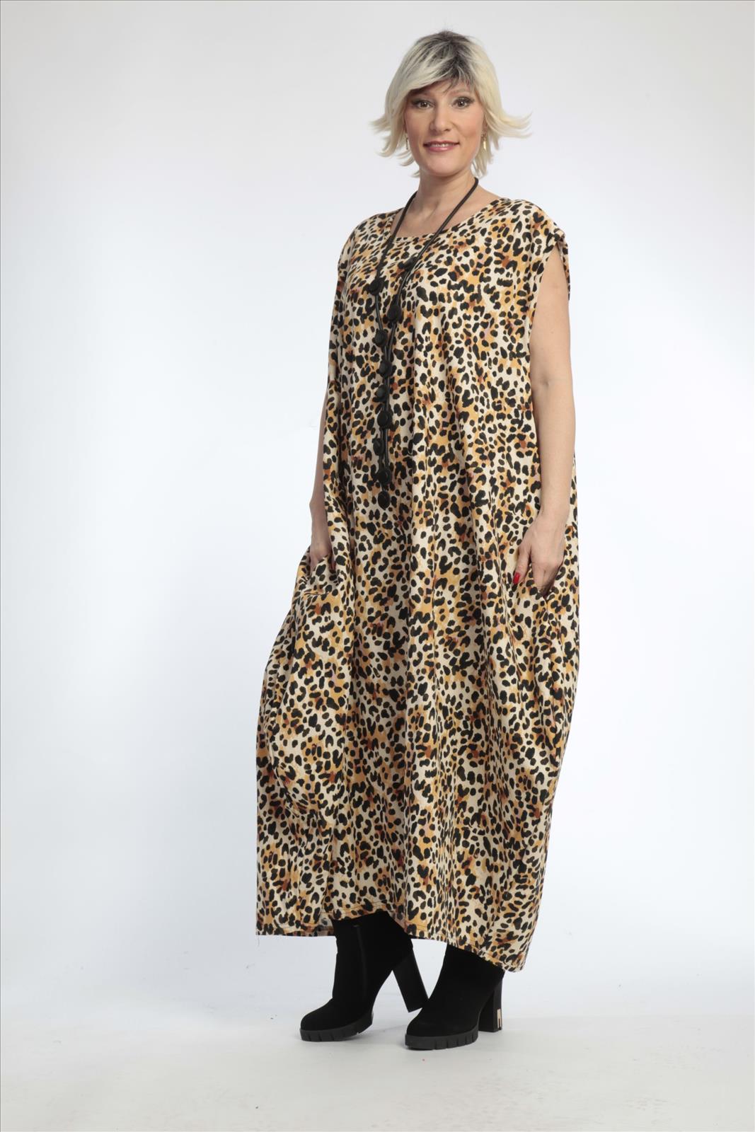  Ballonkleid von AKH Fashion aus Viskose, 0829.01925, Natur-Schwarz, Leopard, Schick