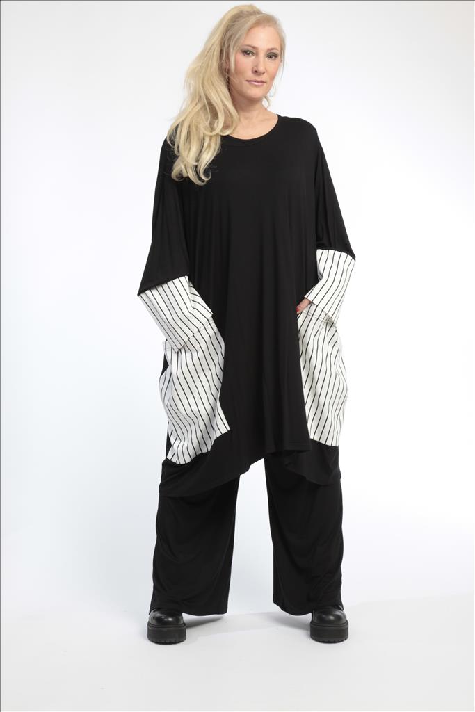  Bigshirt von AKH Fashion aus Viskose in gerader Form, 0791.06600, Weiß-Schwarz, Ausgefallen