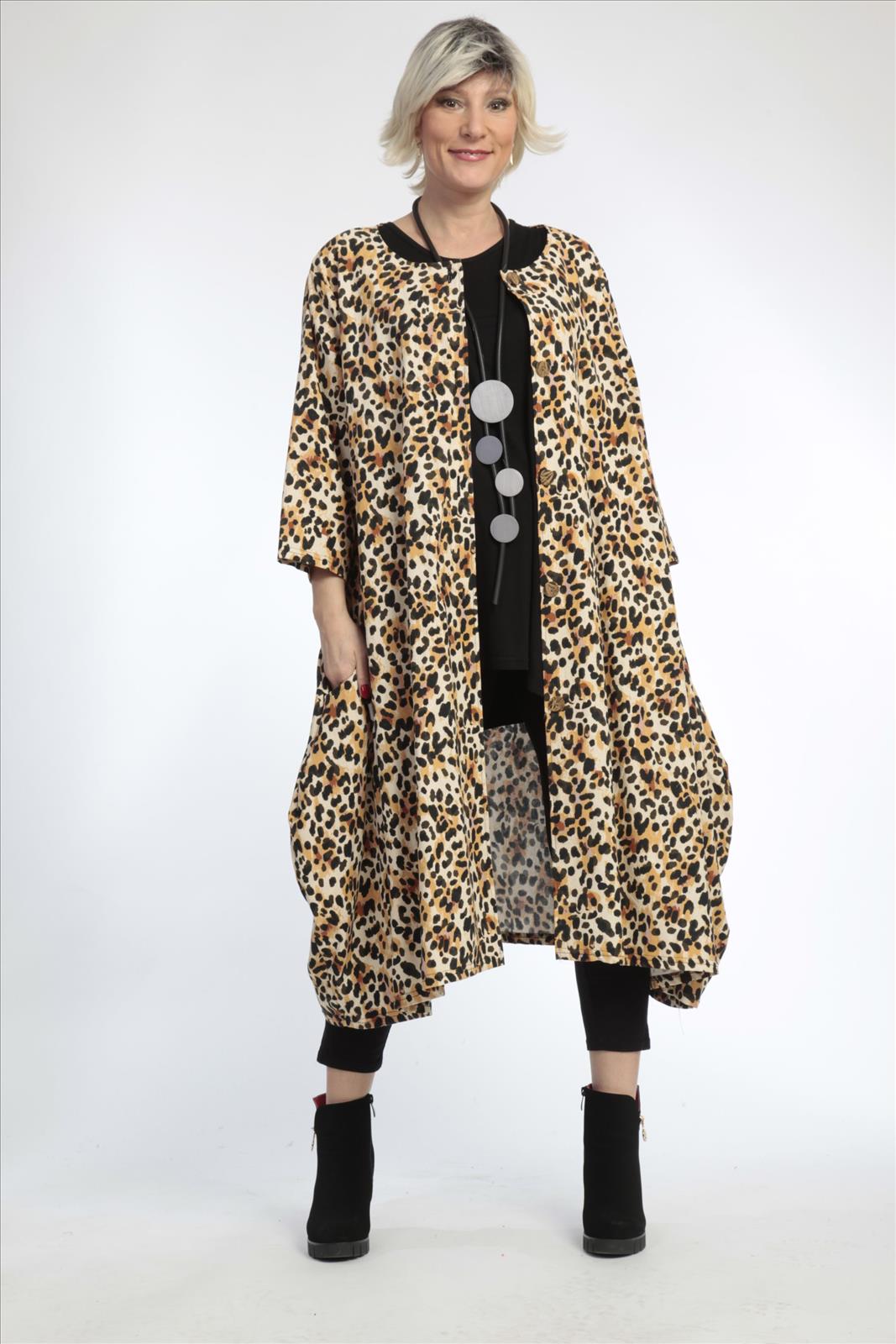  Ballonjacke von AKH Fashion aus Viskose, 0829.05554, Natur-Schwarz, Leopard, Ausgefallen