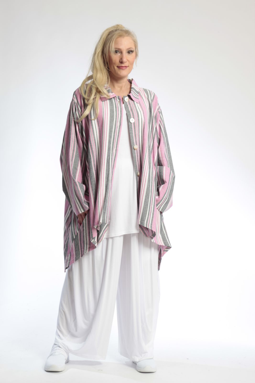  AKH Fashion Jacke in Vokuhila-Form, aus Viskose, 0805.06317, Pink, Streifen, Schick