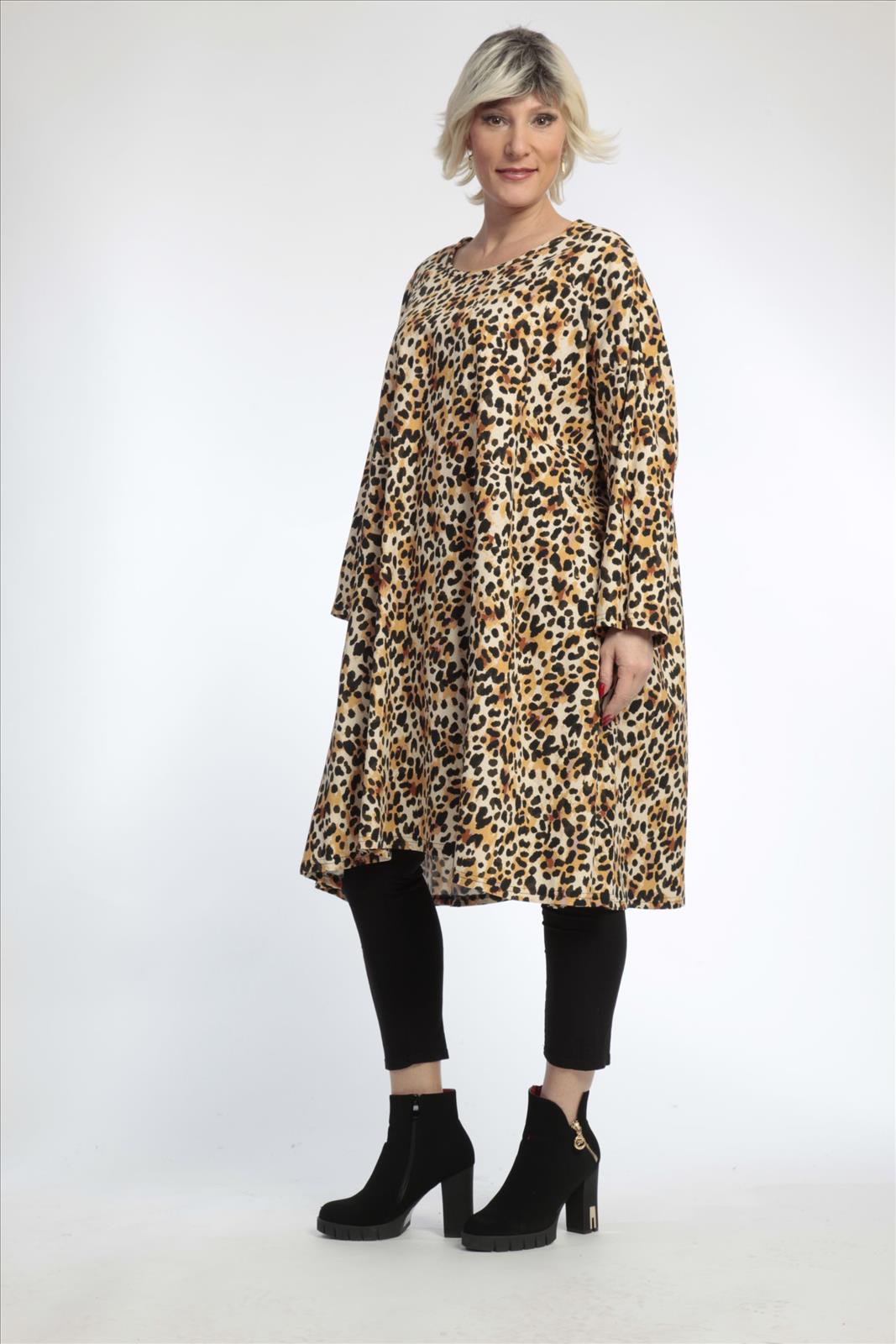  A-Form Bigshirt von AKH Fashion aus Viskose, 0829.02666, Natur-Schwarz, Leopard, Schick